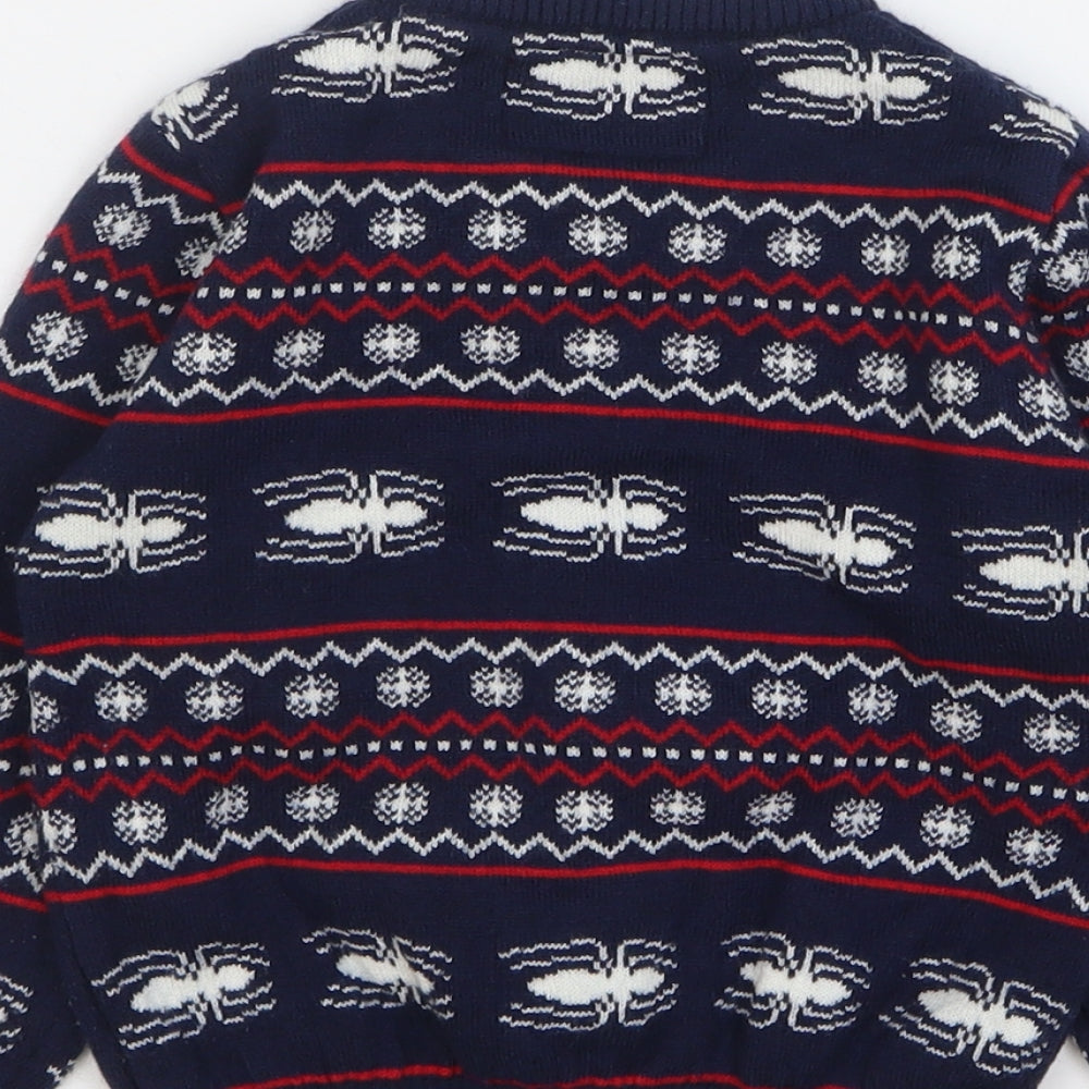 Spiderman Boys Blue Round Neck Fair Isle Acrylic Pullover Jumper Size 4-5 Years Pullover - Christmas