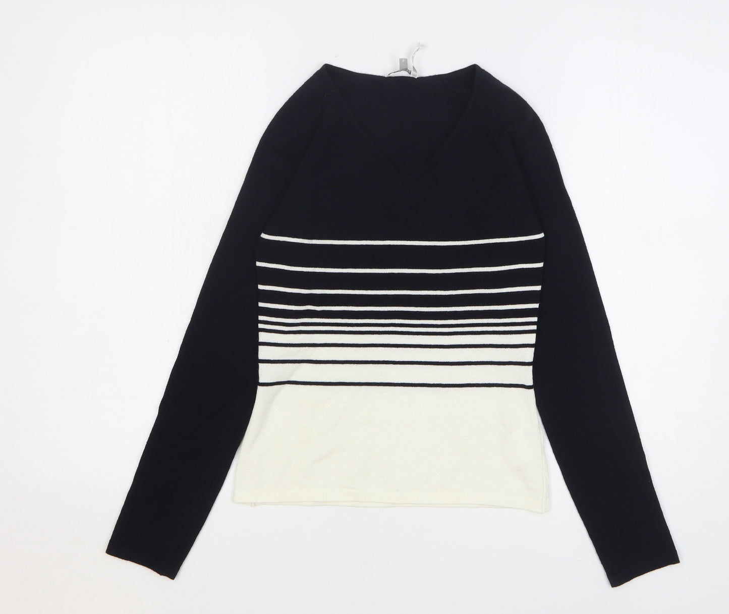 Max Mara Womens Blue V-Neck Striped Viscose Pullover Jumper Size S