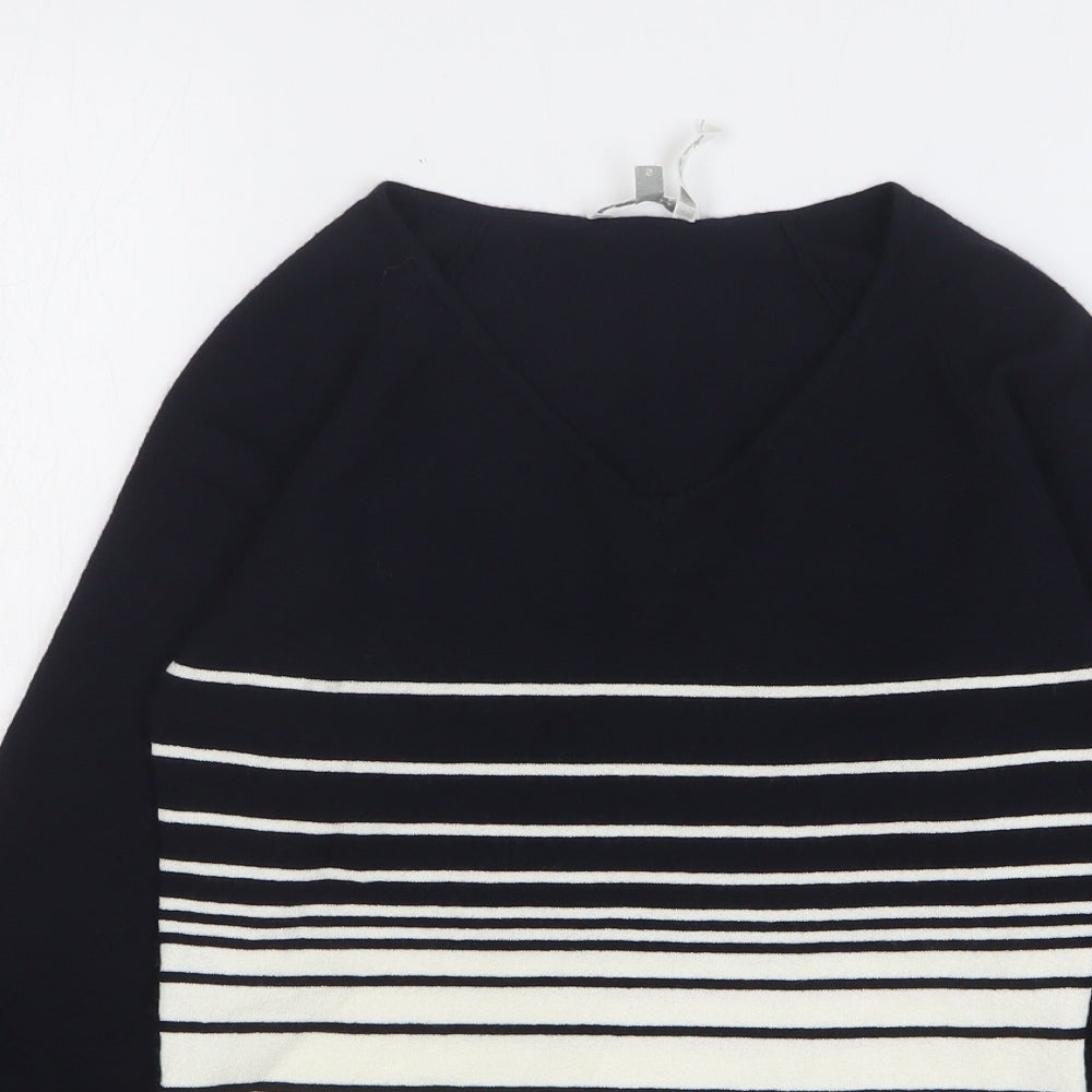 Max Mara Womens Blue V-Neck Striped Viscose Pullover Jumper Size S