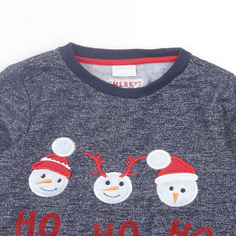 F&F Boys Blue Polyester Pullover Sweatshirt Size 6-7 Years Pullover - Christmas
