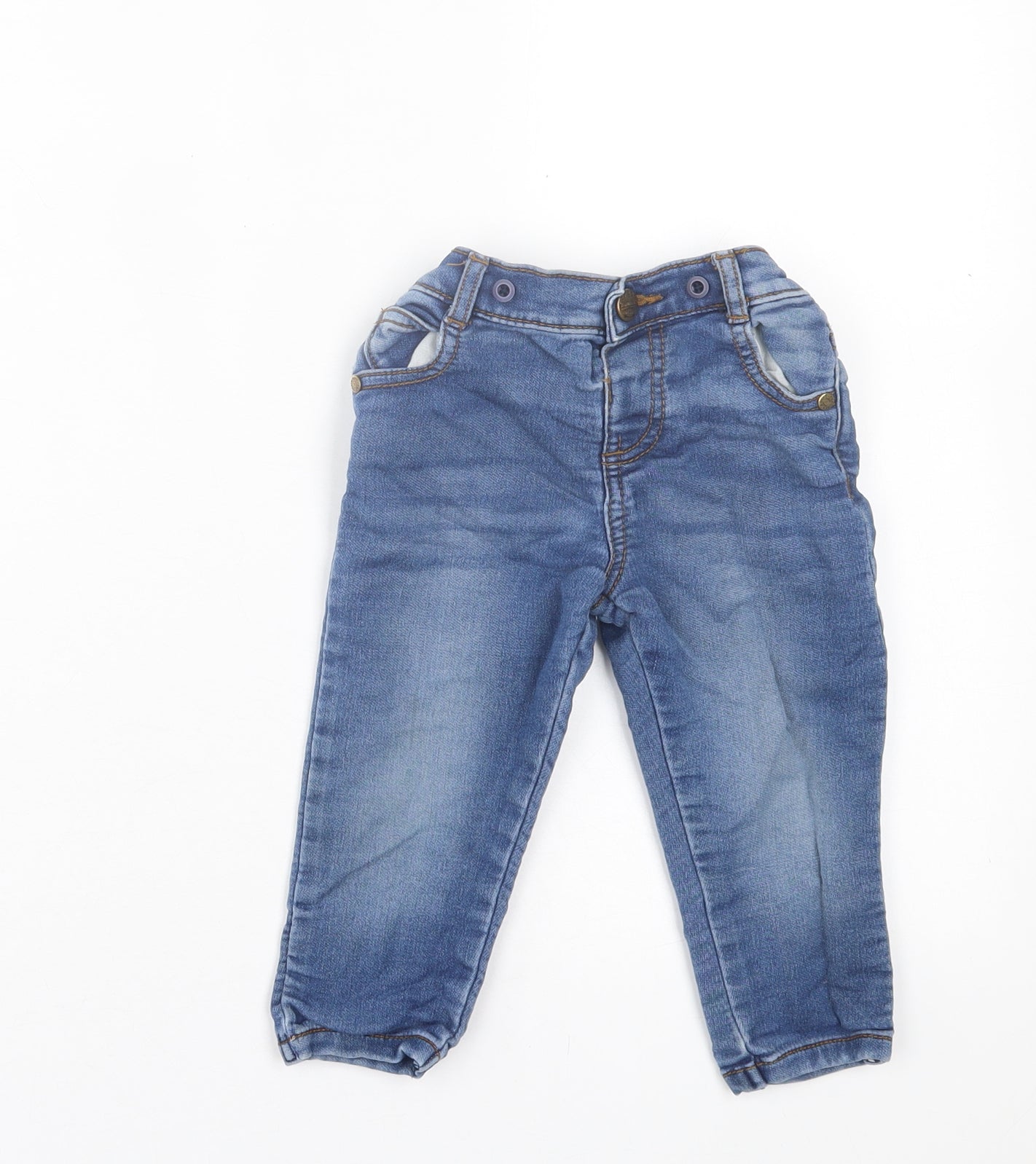F&F Baby Blue Cotton Jogger Trousers Size 9-12 Months Button