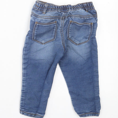 F&F Baby Blue Cotton Jogger Trousers Size 9-12 Months Button