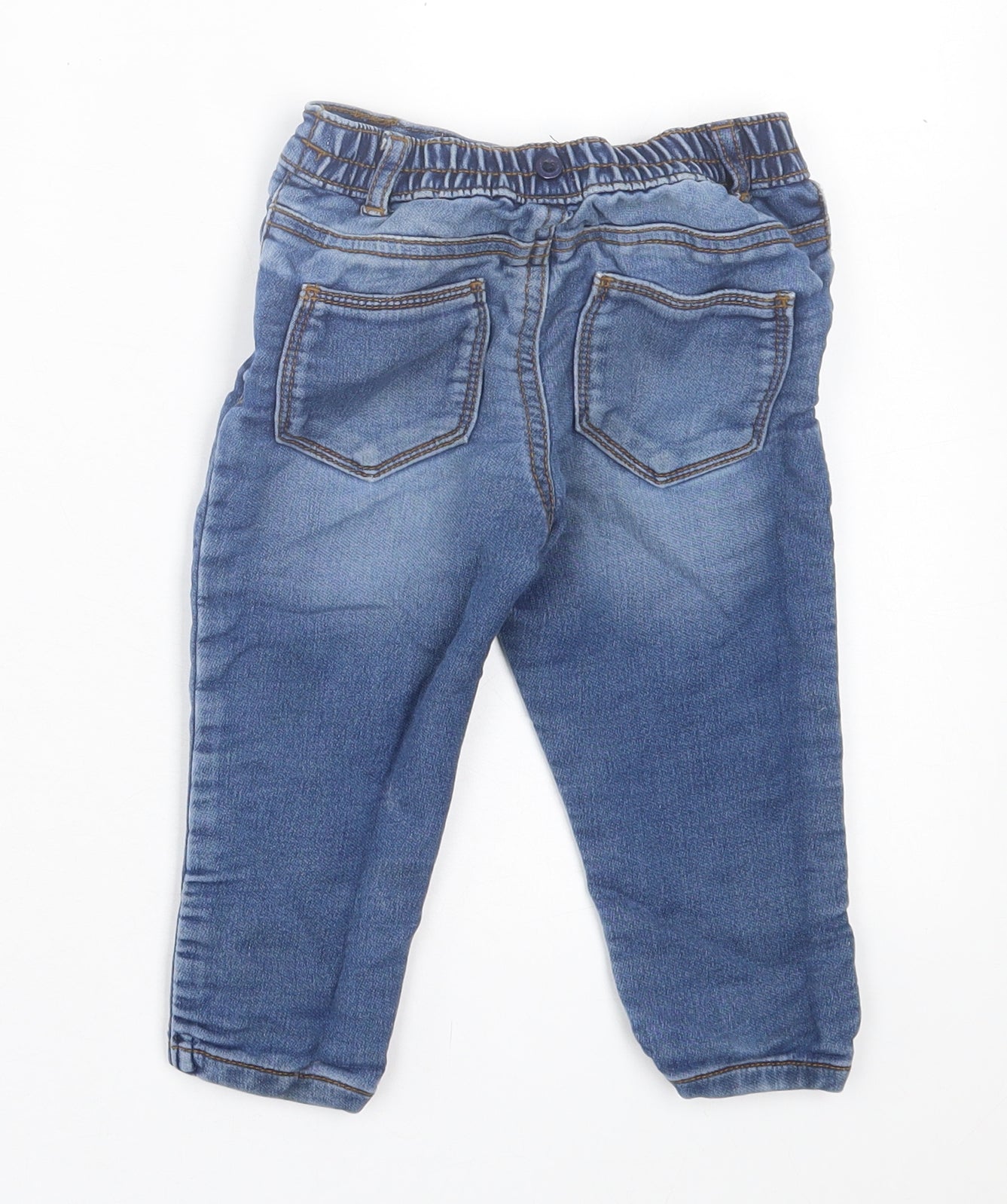 F&F Baby Blue Cotton Jogger Trousers Size 9-12 Months Button