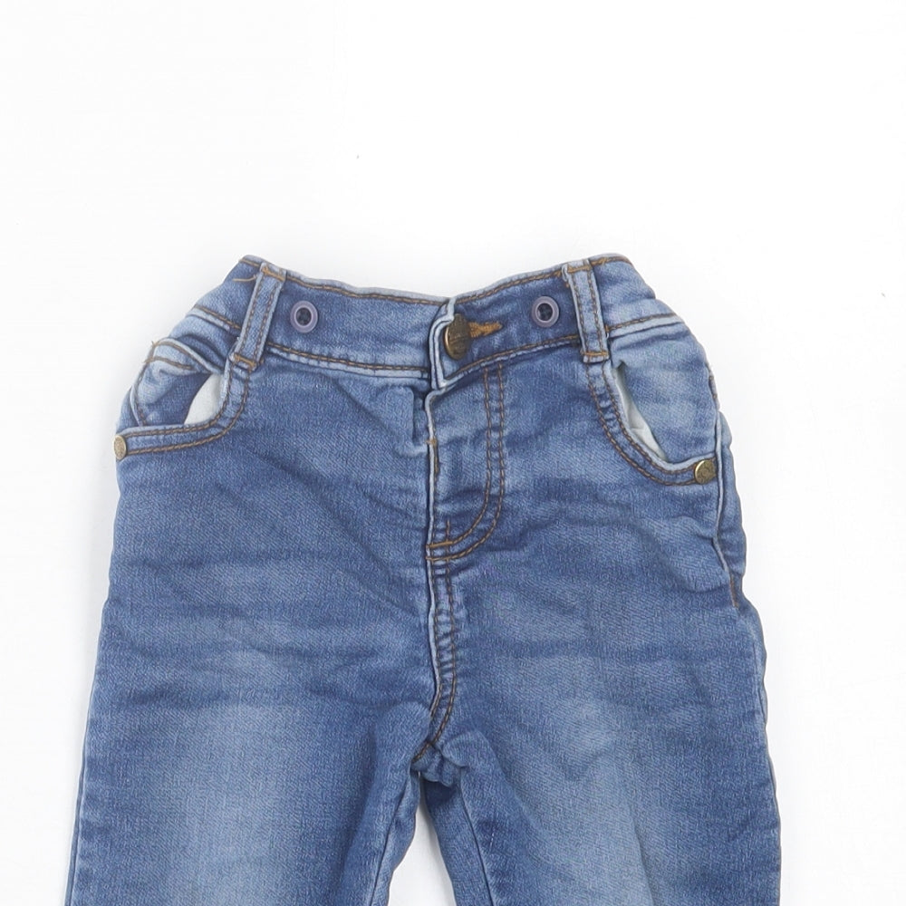 F&F Baby Blue Cotton Jogger Trousers Size 9-12 Months Button