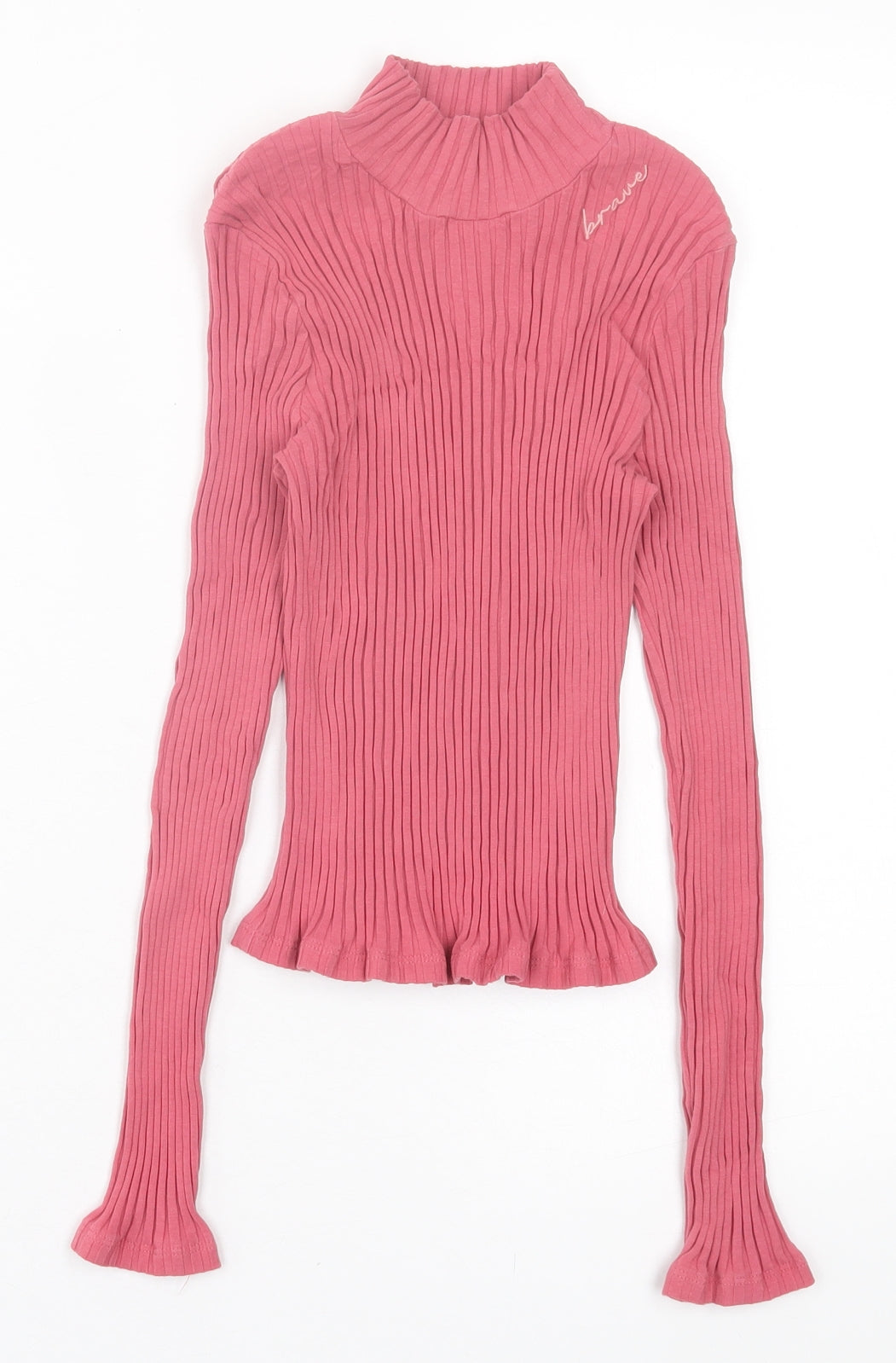 George Girls Pink Cotton Basic Casual Size 9-10 Years Roll Neck Pullover - Brave