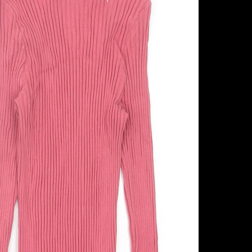 George Girls Pink Cotton Basic Casual Size 9-10 Years Roll Neck Pullover - Brave