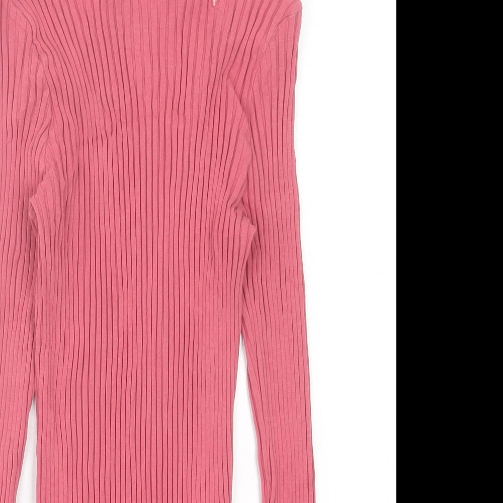 George Girls Pink Cotton Basic Casual Size 9-10 Years Roll Neck Pullover - Brave
