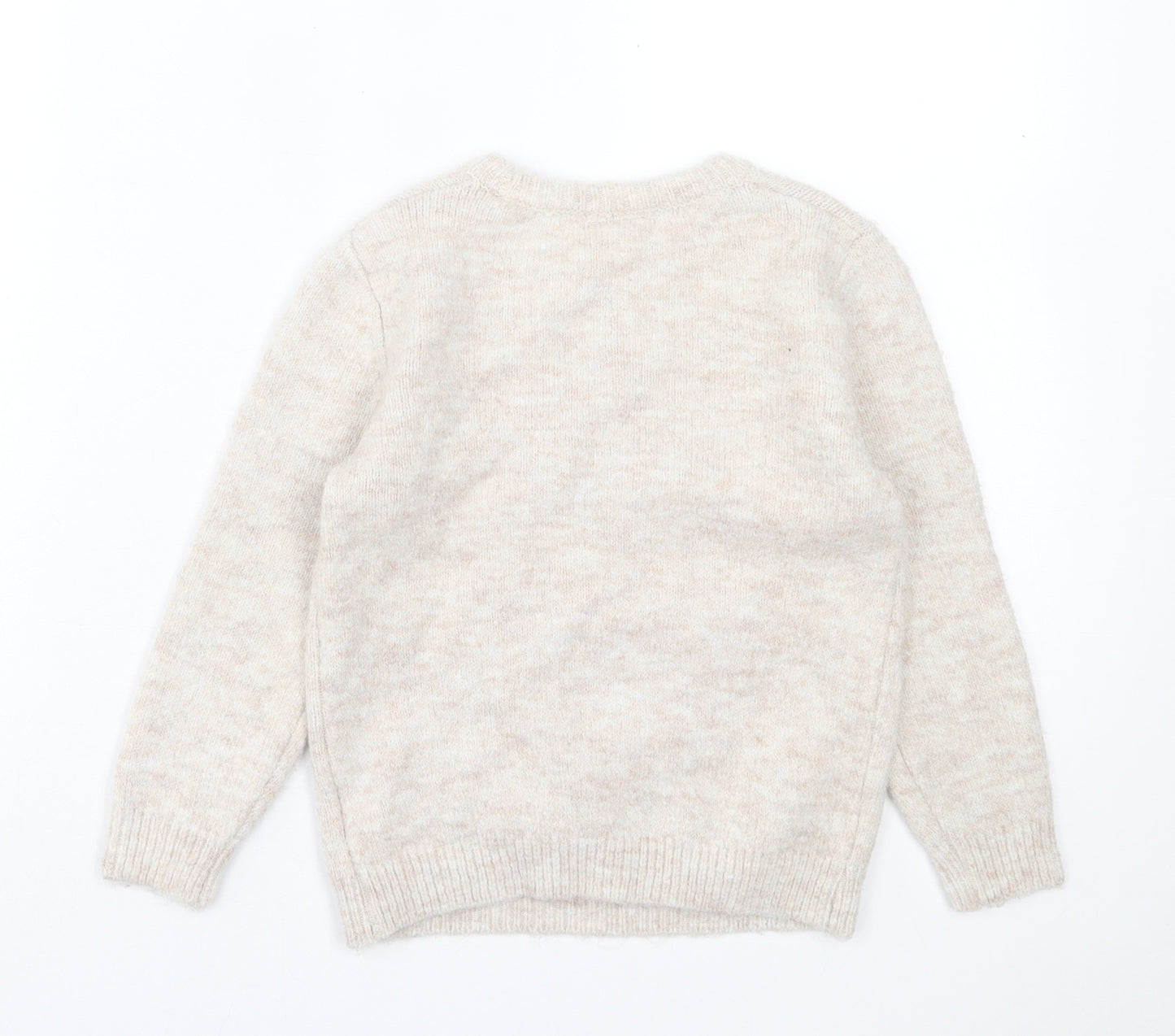 Matalan Girls Beige Crew Neck Acrylic Pullover Jumper Size 7 Years Pullover - Unicorn