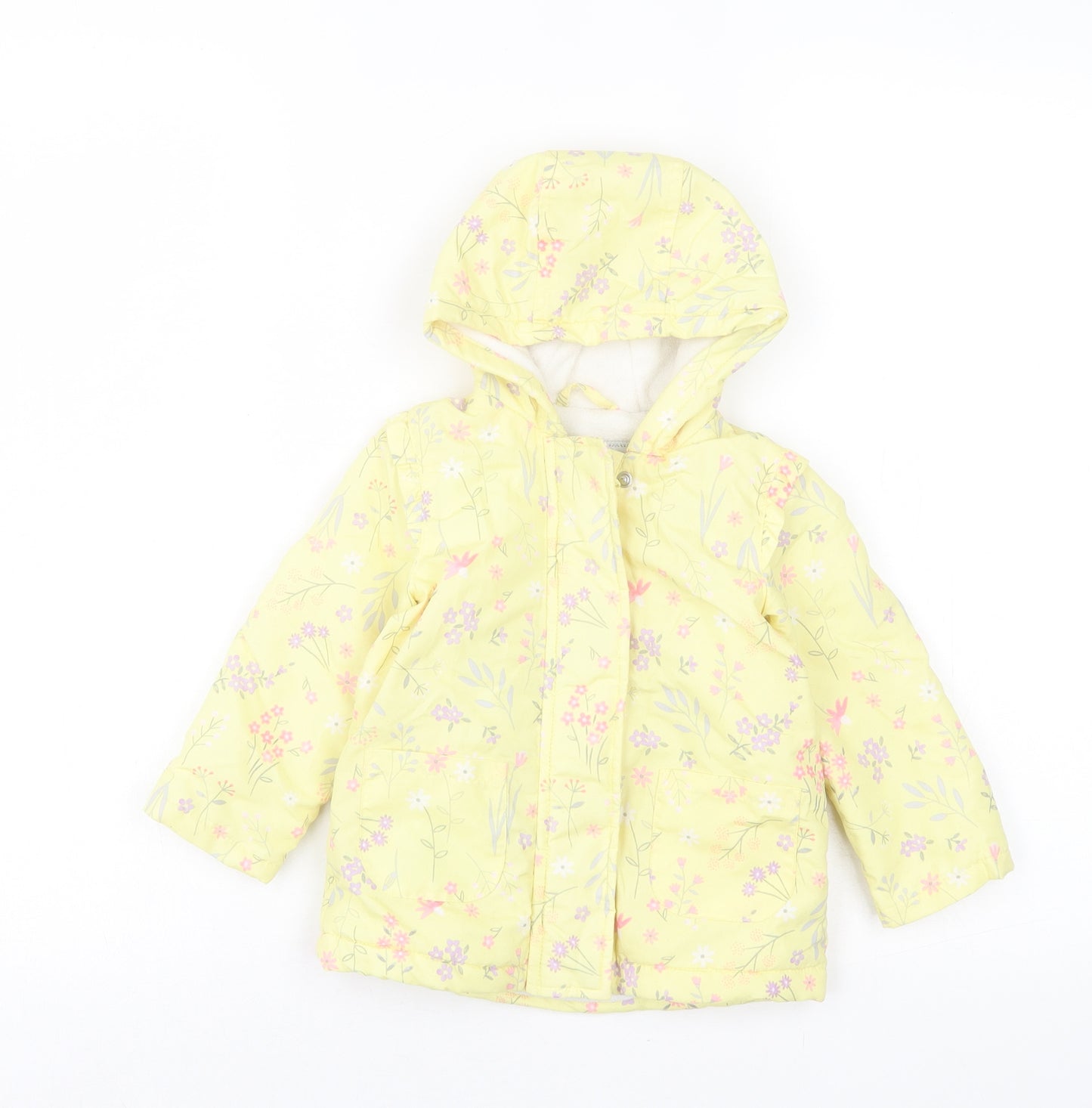George Girls Yellow Floral Basic Coat Coat Size 12-18 Months Zip