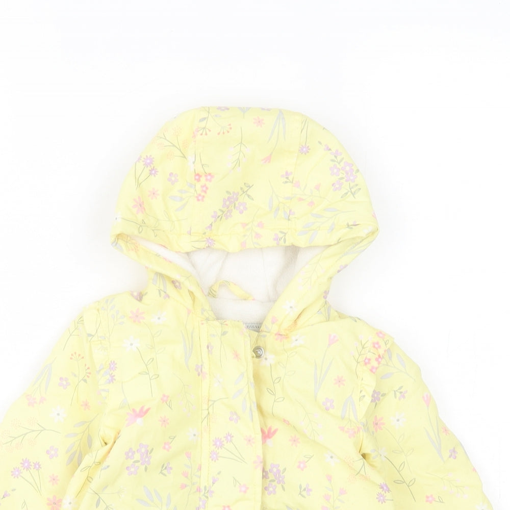 George Girls Yellow Floral Basic Coat Coat Size 12-18 Months Zip