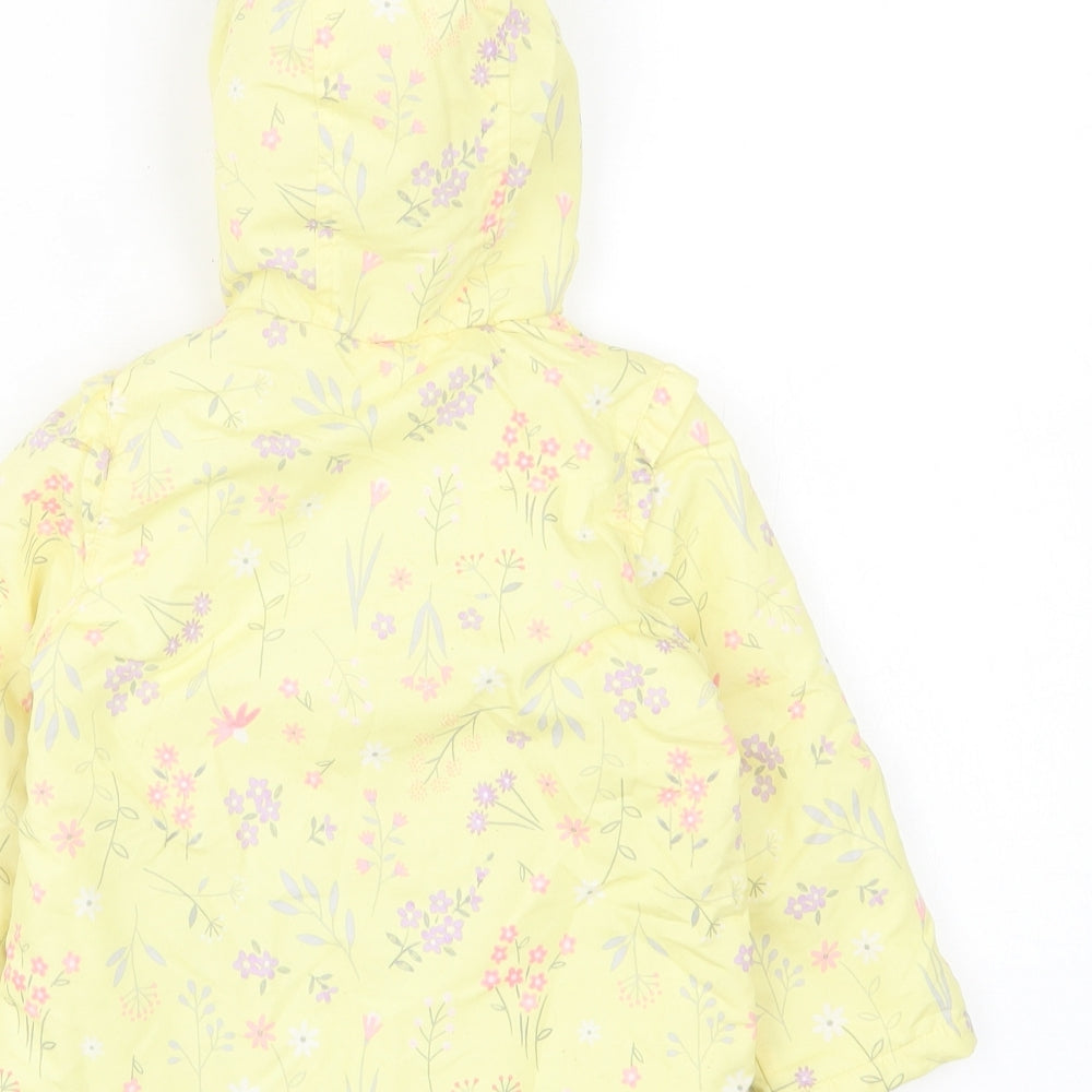 George Girls Yellow Floral Basic Coat Coat Size 12-18 Months Zip