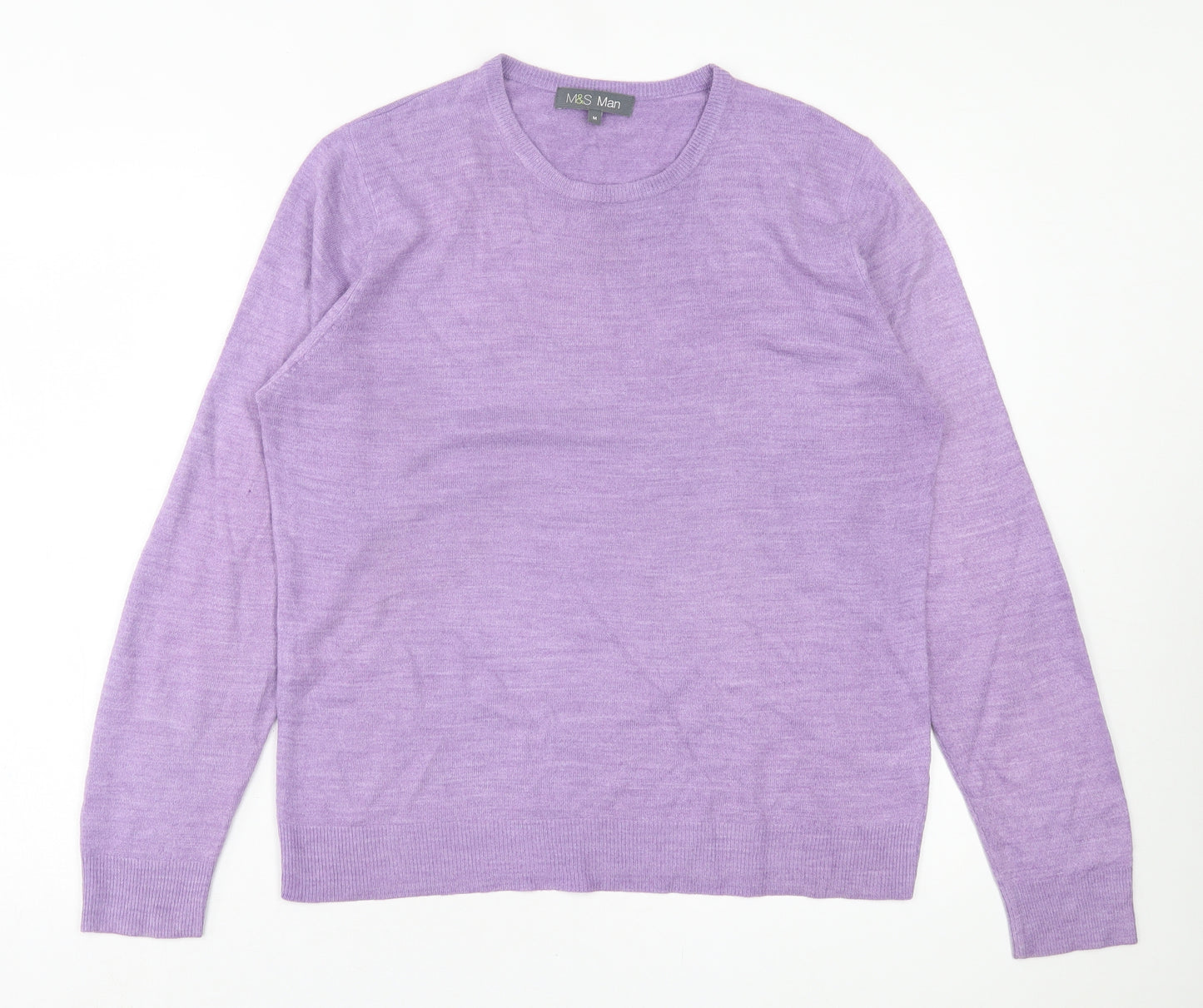 Marks and Spencer Mens Purple Crew Neck Acrylic Pullover Jumper Size M