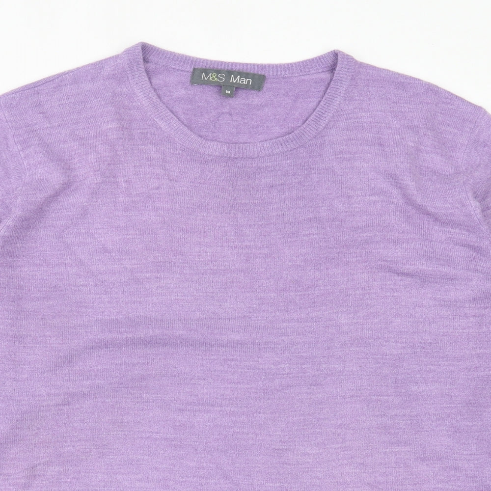 Marks and Spencer Mens Purple Crew Neck Acrylic Pullover Jumper Size M