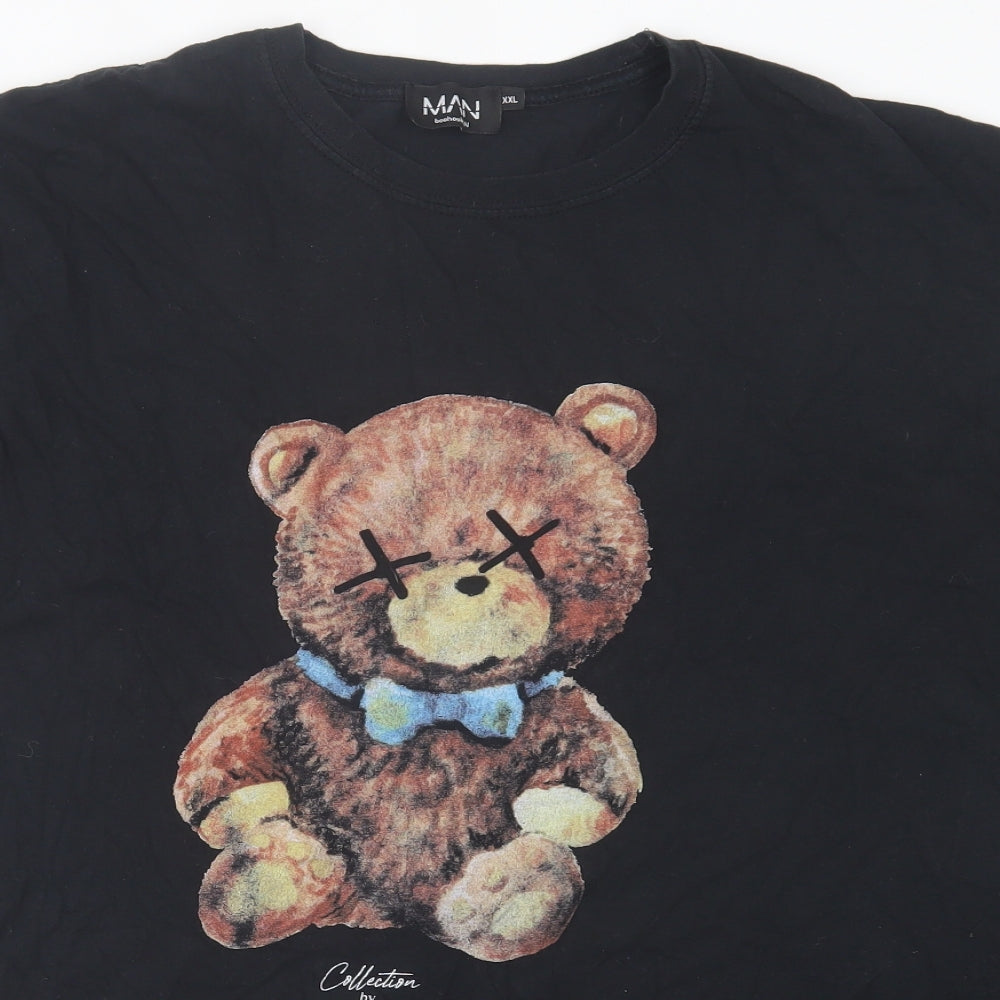 Boohoo Mens Black Polyester T-Shirt Size 2XL Crew Neck - Teddy