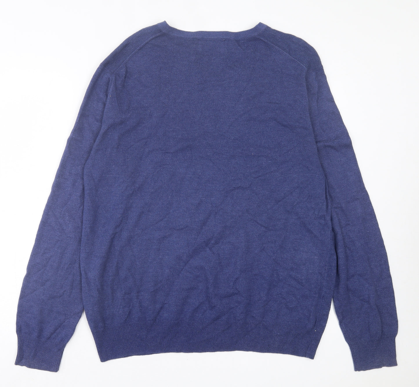 John Lewis Mens Blue V-Neck Cotton Pullover Jumper Size XL