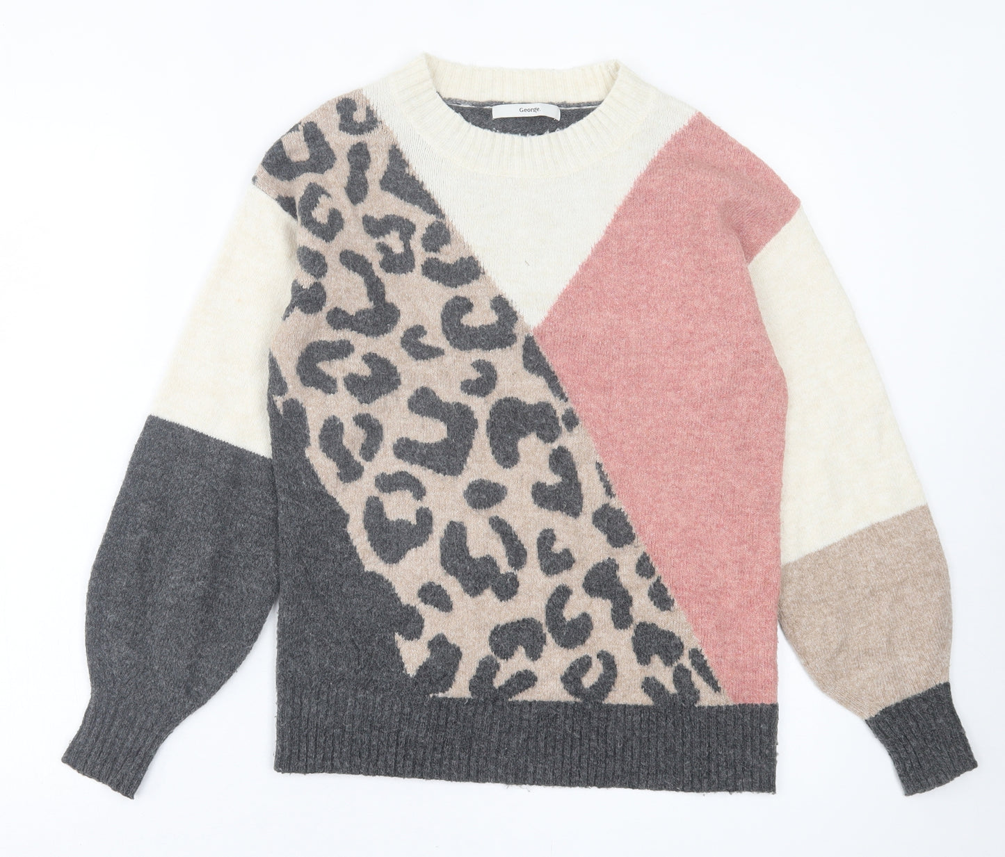 George Womens Multicoloured Round Neck Animal Print Polyester Pullover Jumper Size XS