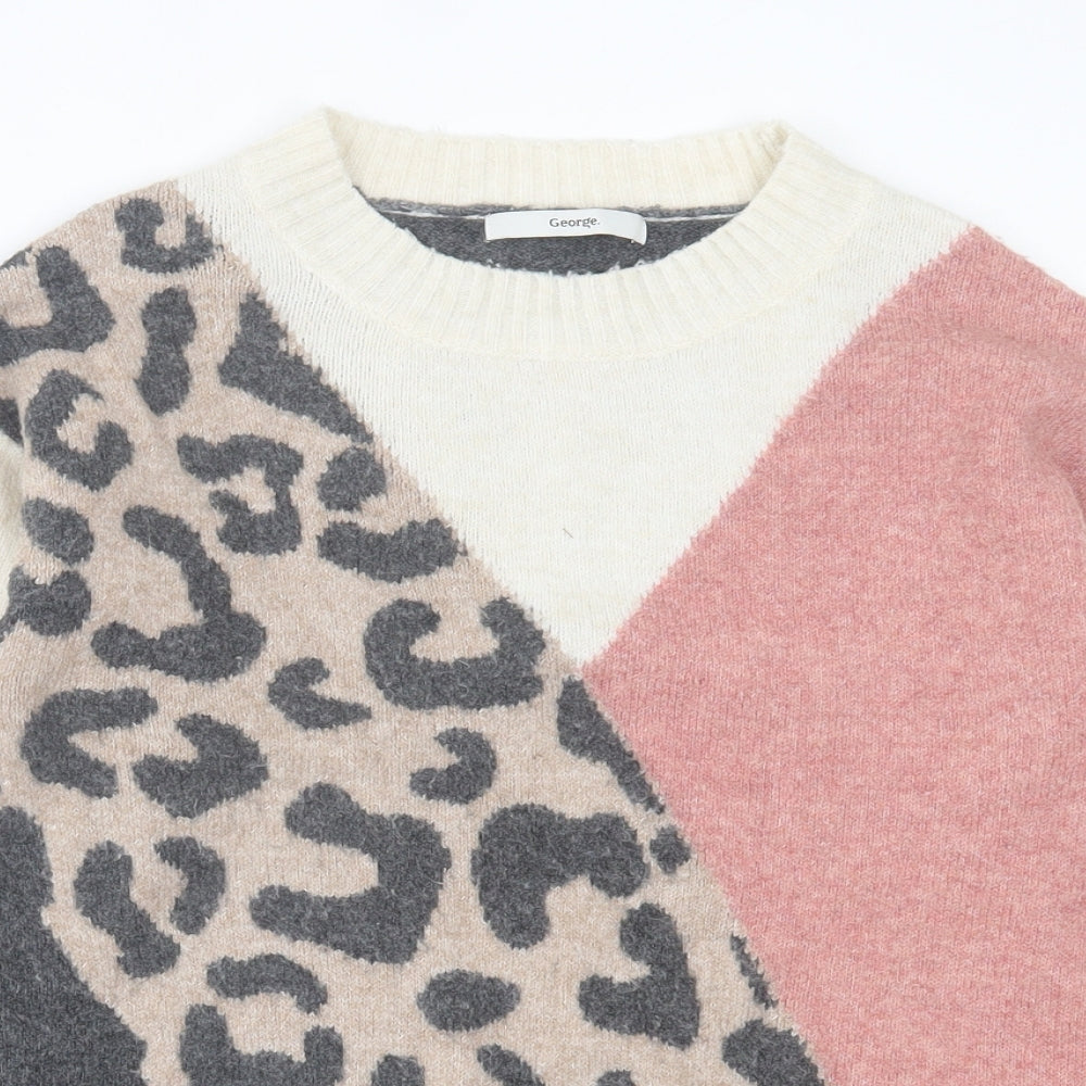 George Womens Multicoloured Round Neck Animal Print Polyester Pullover Jumper Size XS