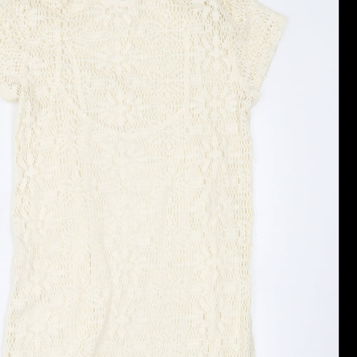 Stradivarius Womens Ivory Geometric Acrylic A-Line Size L Boat Neck Pullover