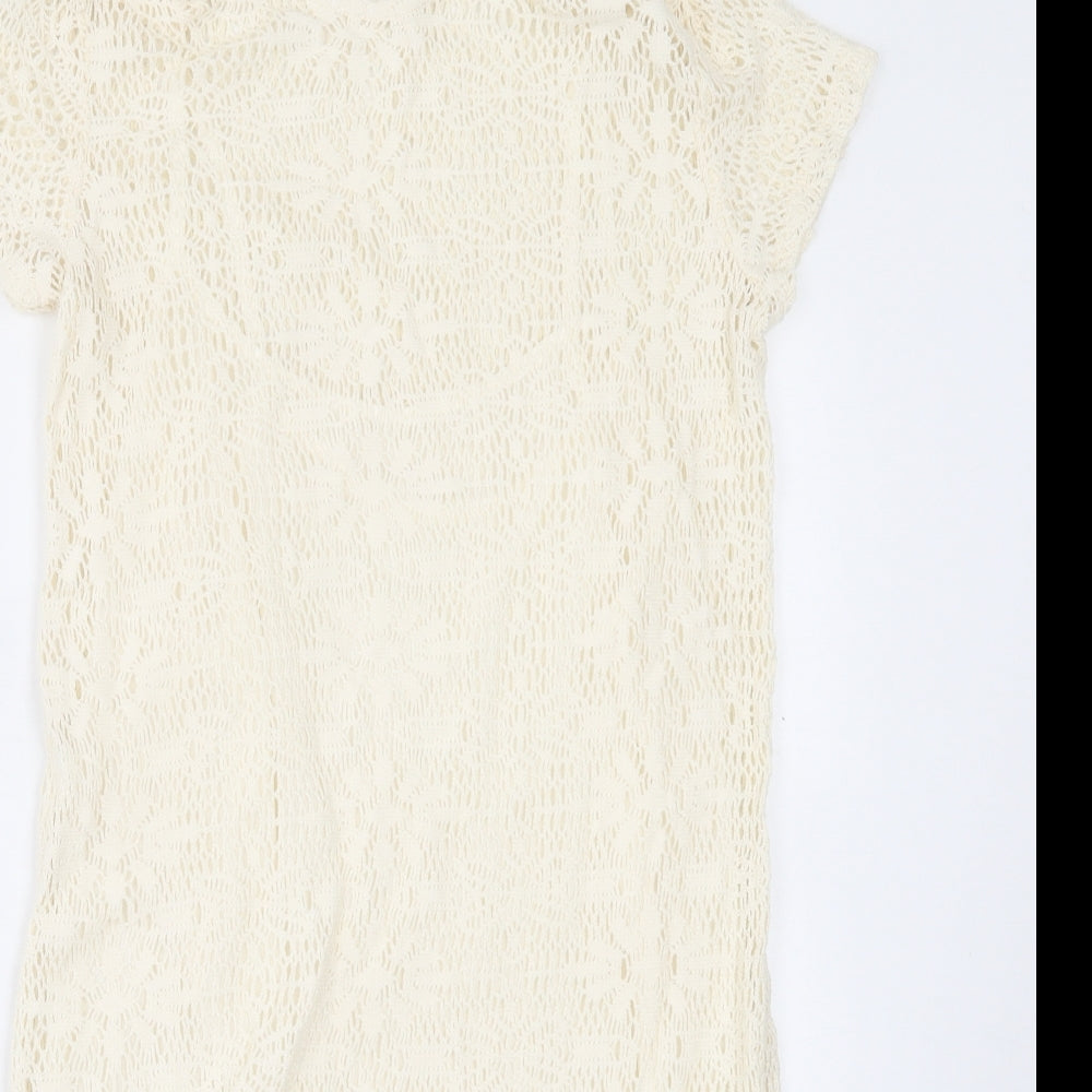 Stradivarius Womens Ivory Geometric Acrylic A-Line Size L Boat Neck Pullover