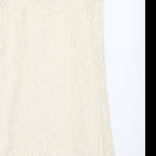 Stradivarius Womens Ivory Geometric Acrylic A-Line Size L Boat Neck Pullover