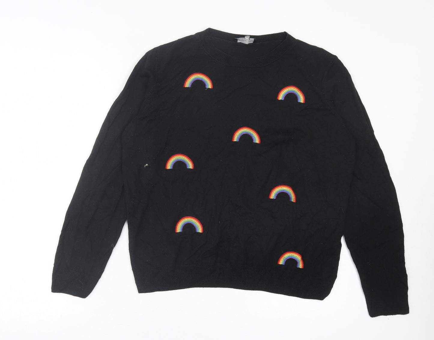 F&F Womens Black Crew Neck Geometric Cotton Pullover Jumper Size 14 - Rainbows