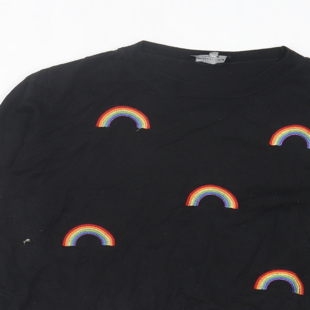 F&F Womens Black Crew Neck Geometric Cotton Pullover Jumper Size 14 - Rainbows