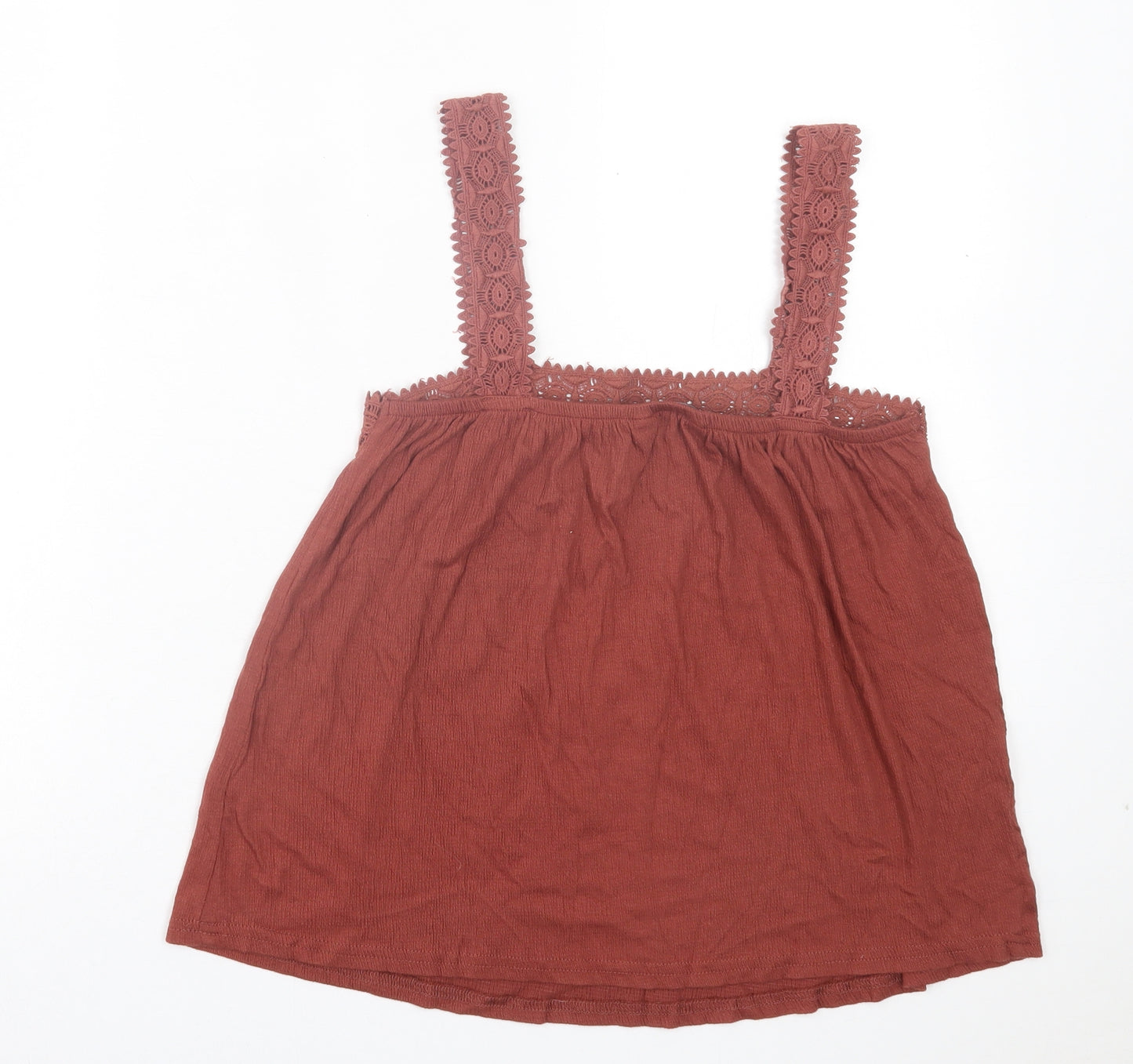 New Look Womens Brown Cotton Basic Tank Size 6 Square Neck - Lace Detail