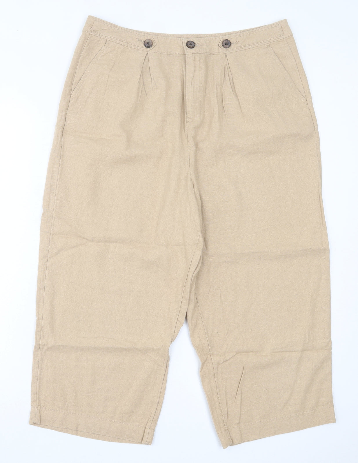 TU Womens Beige Linen Cropped Trousers Size 14 L20 in Regular Button
