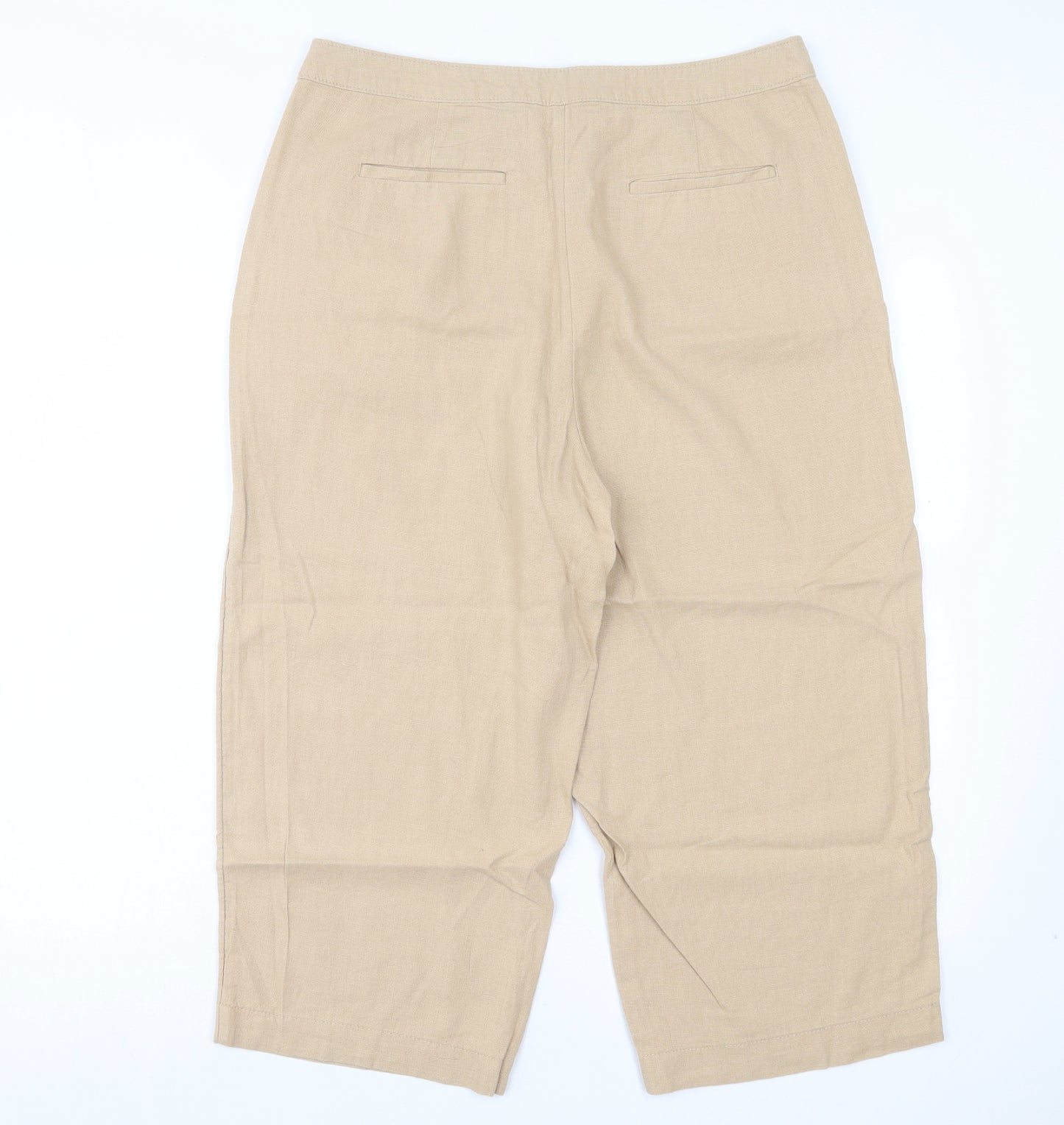 TU Womens Beige Linen Cropped Trousers Size 14 L20 in Regular Button