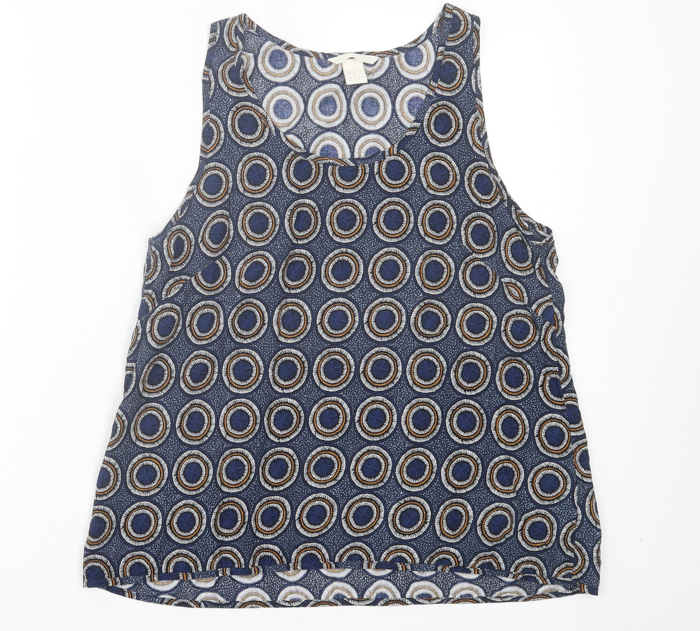 H&M Womens Blue Geometric Viscose Basic Tank Size 10 Scoop Neck