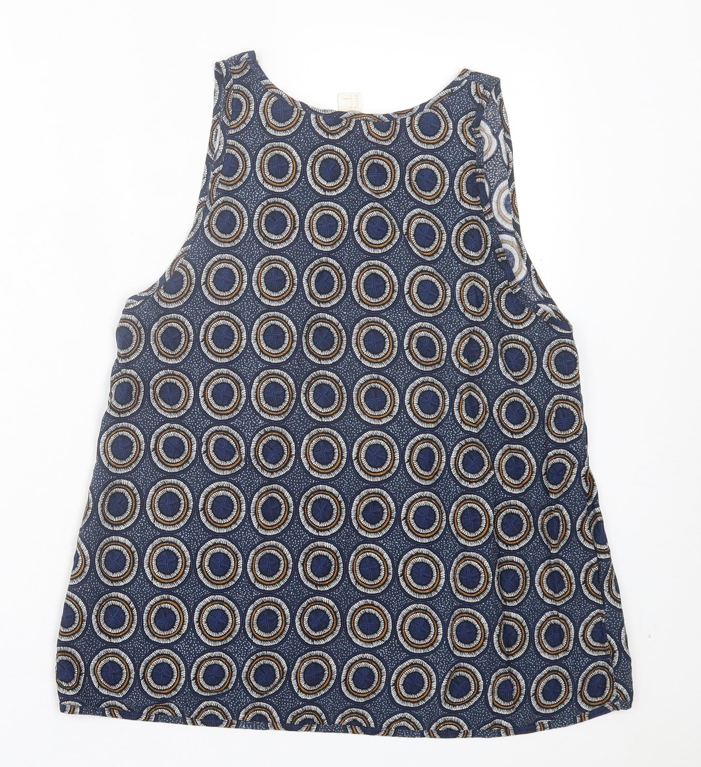H&M Womens Blue Geometric Viscose Basic Tank Size 10 Scoop Neck