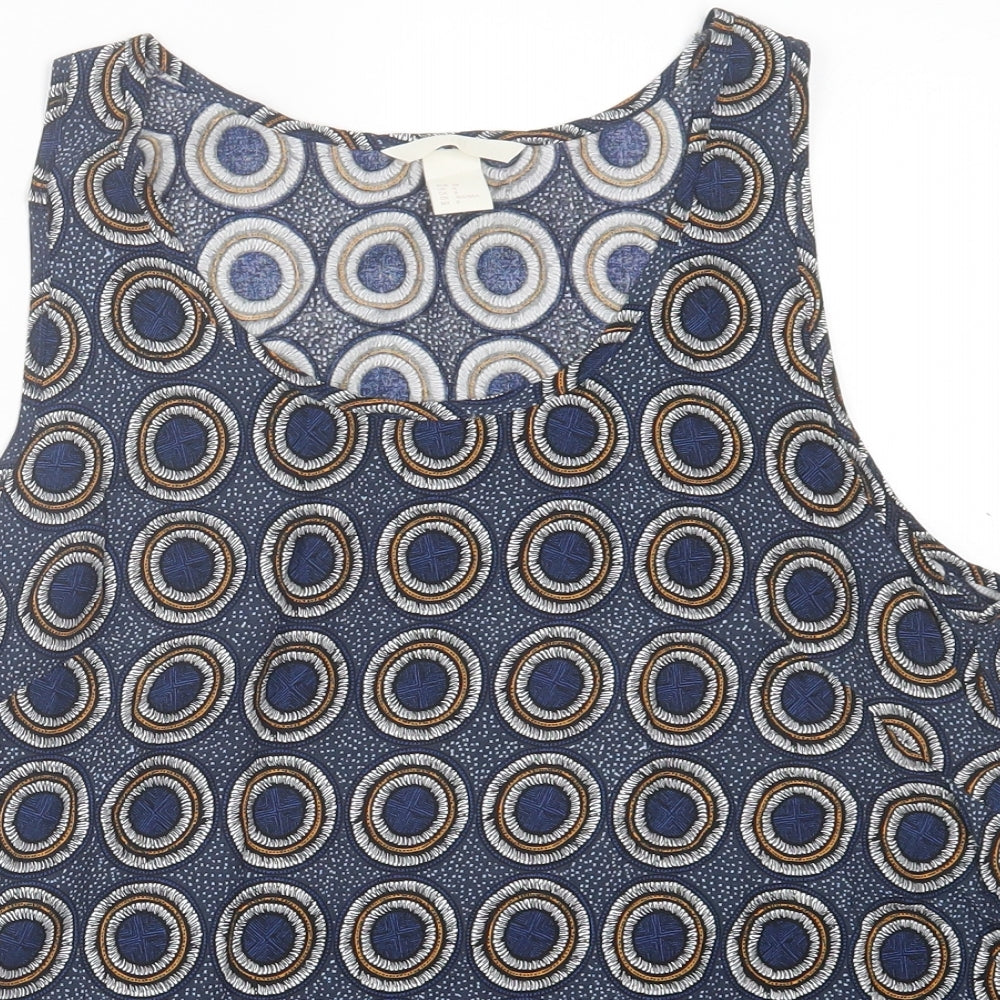 H&M Womens Blue Geometric Viscose Basic Tank Size 10 Scoop Neck