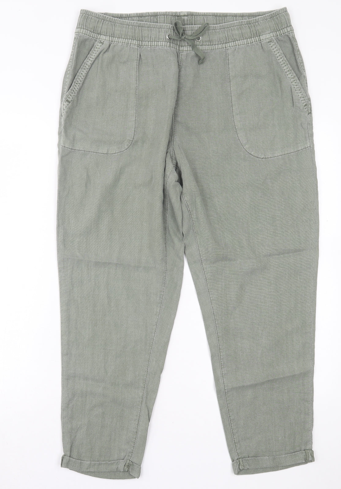 Debenhams Womens Green Linen Trousers Size 14 L26 in Regular Tie