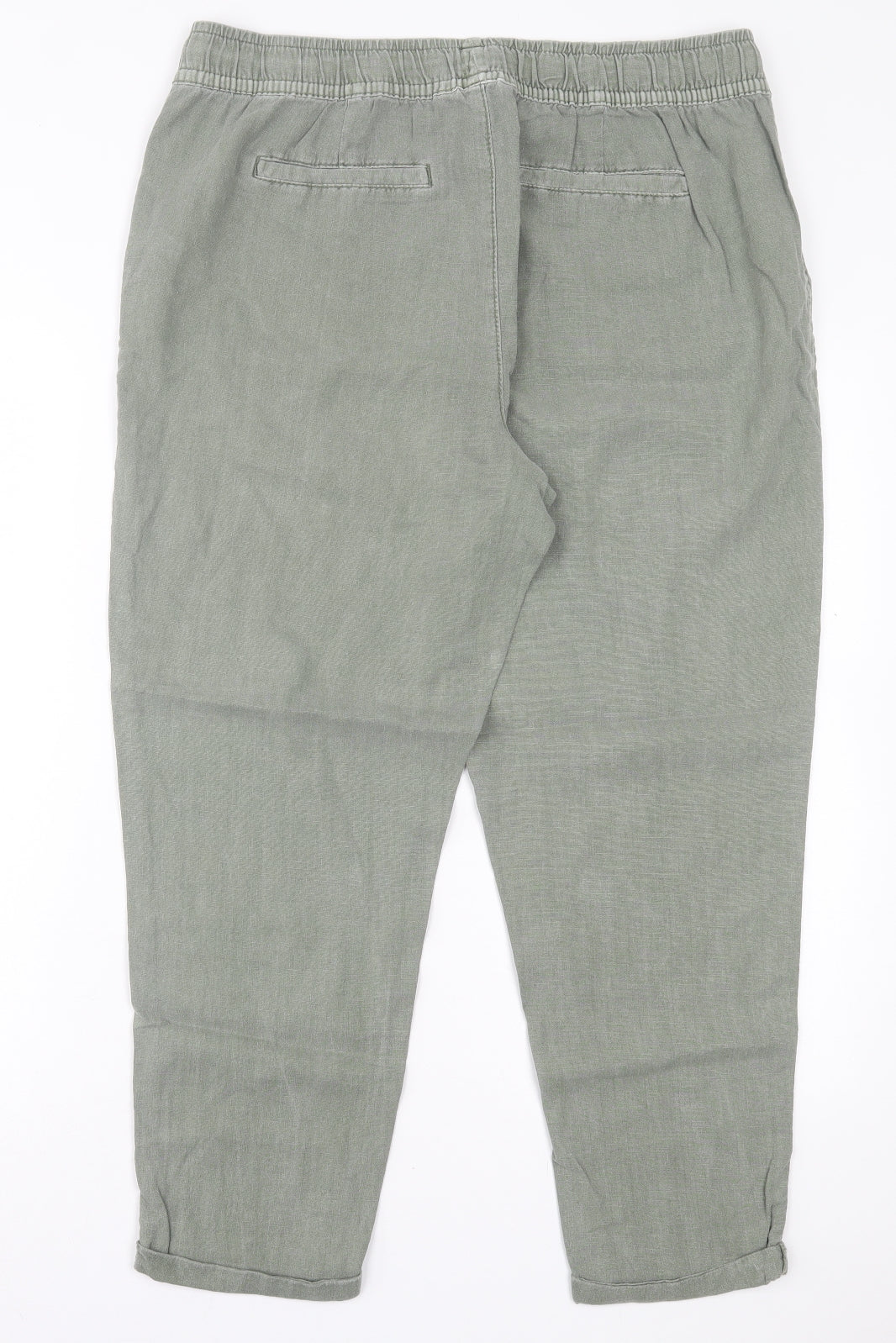 Debenhams Womens Green Linen Trousers Size 14 L26 in Regular Tie