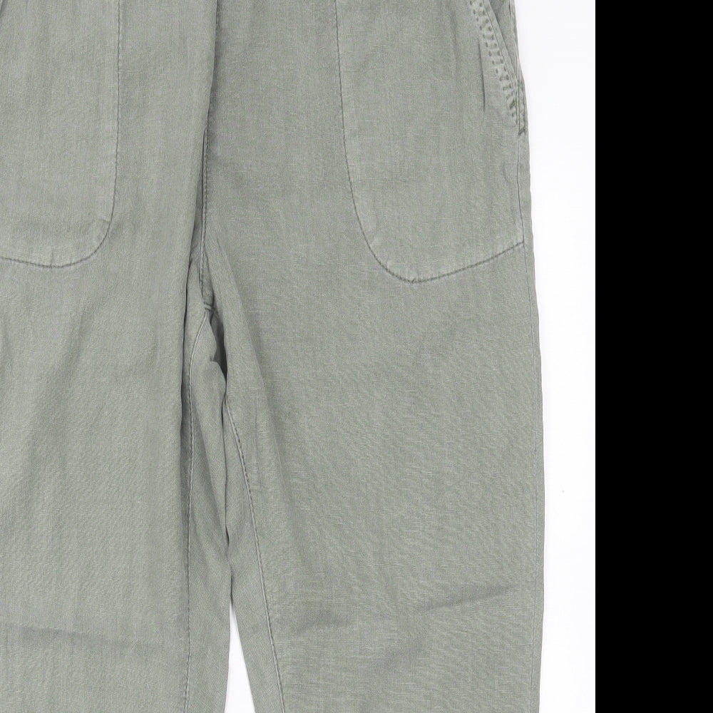 Debenhams Womens Green Linen Trousers Size 14 L26 in Regular Tie