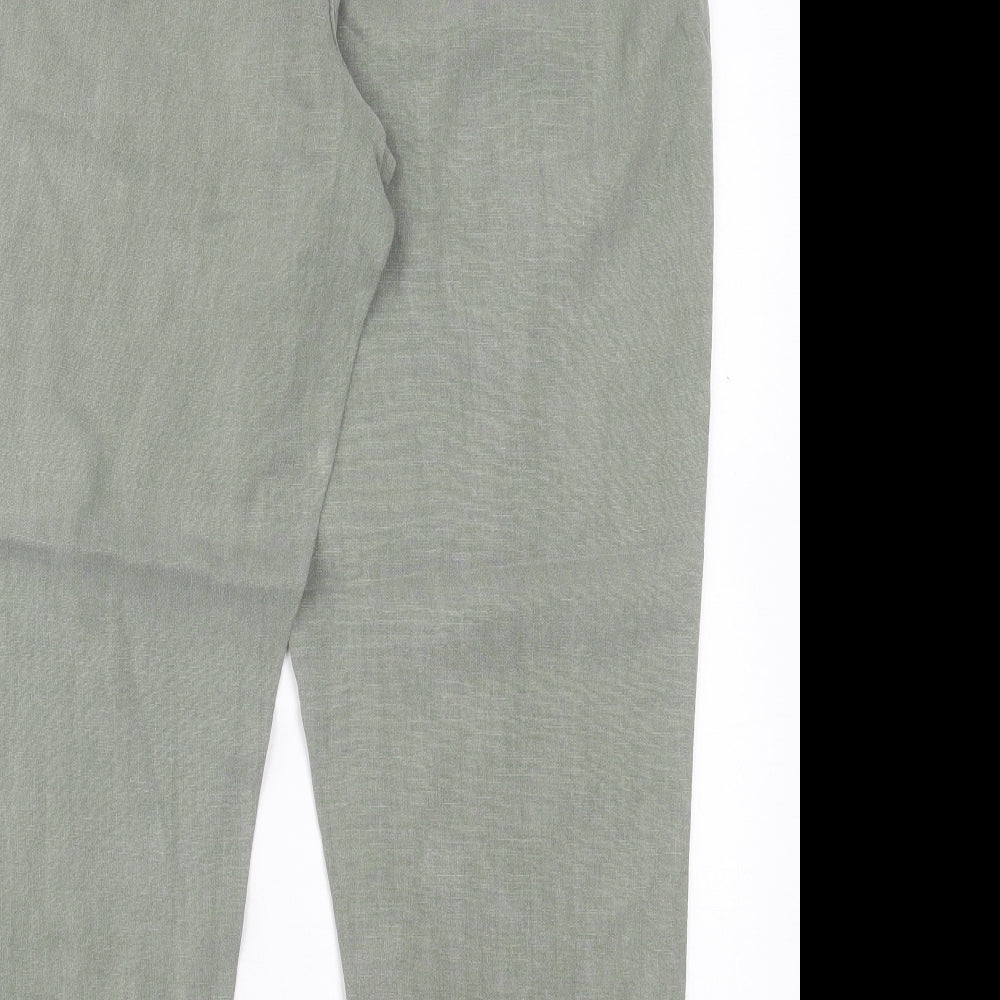 Debenhams Womens Green Linen Trousers Size 14 L26 in Regular Tie