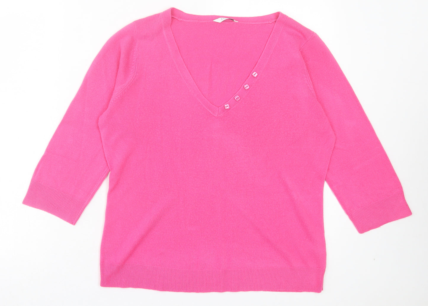 BHS Womens Pink V-Neck Acrylic Pullover Jumper Size 16
