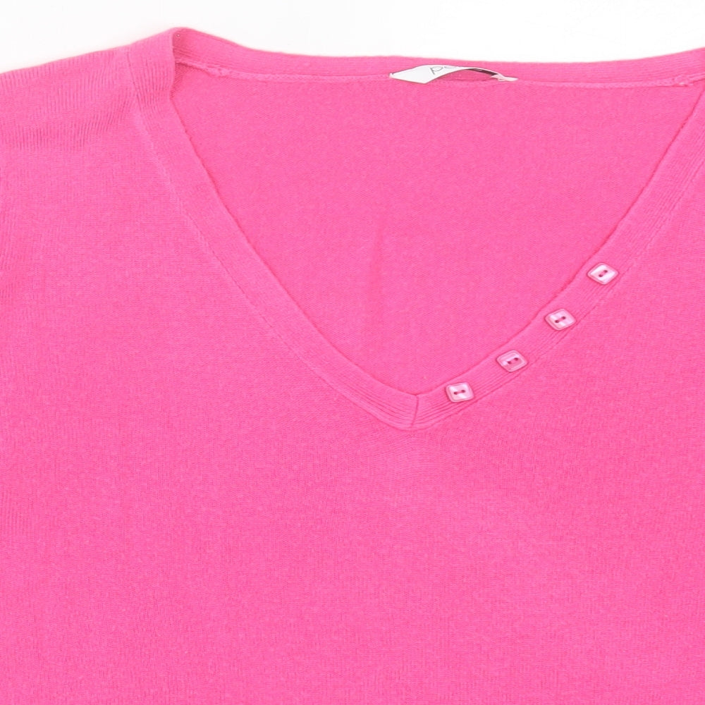 BHS Womens Pink V-Neck Acrylic Pullover Jumper Size 16