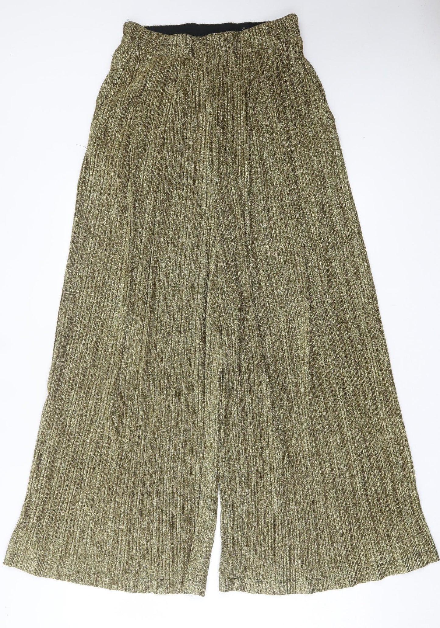 H&M Womens Gold Polyester Trousers Size 8 L29 in Regular