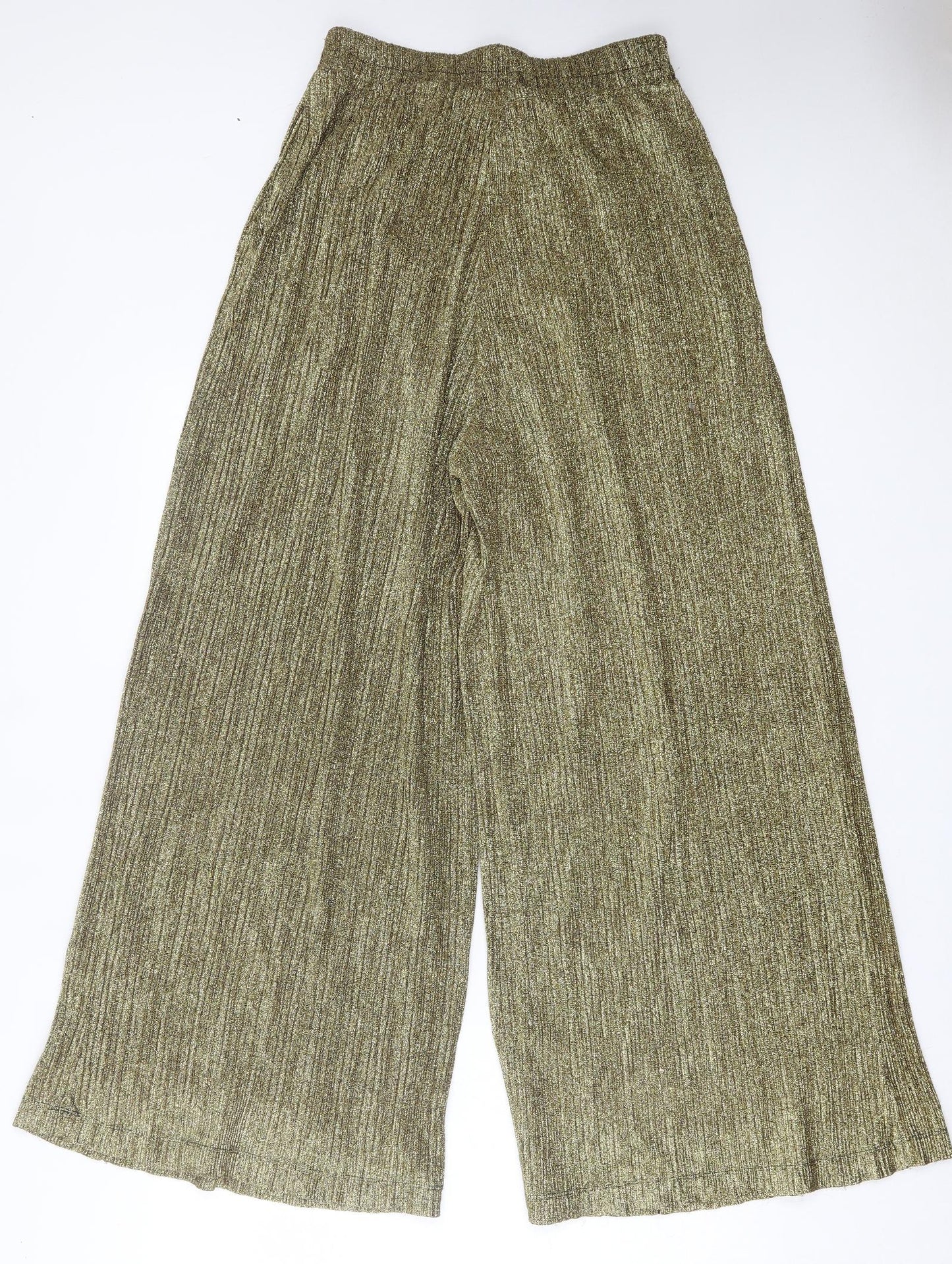 H&M Womens Gold Polyester Trousers Size 8 L29 in Regular