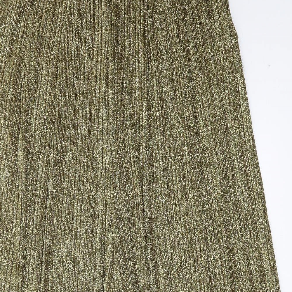 H&M Womens Gold Polyester Trousers Size 8 L29 in Regular