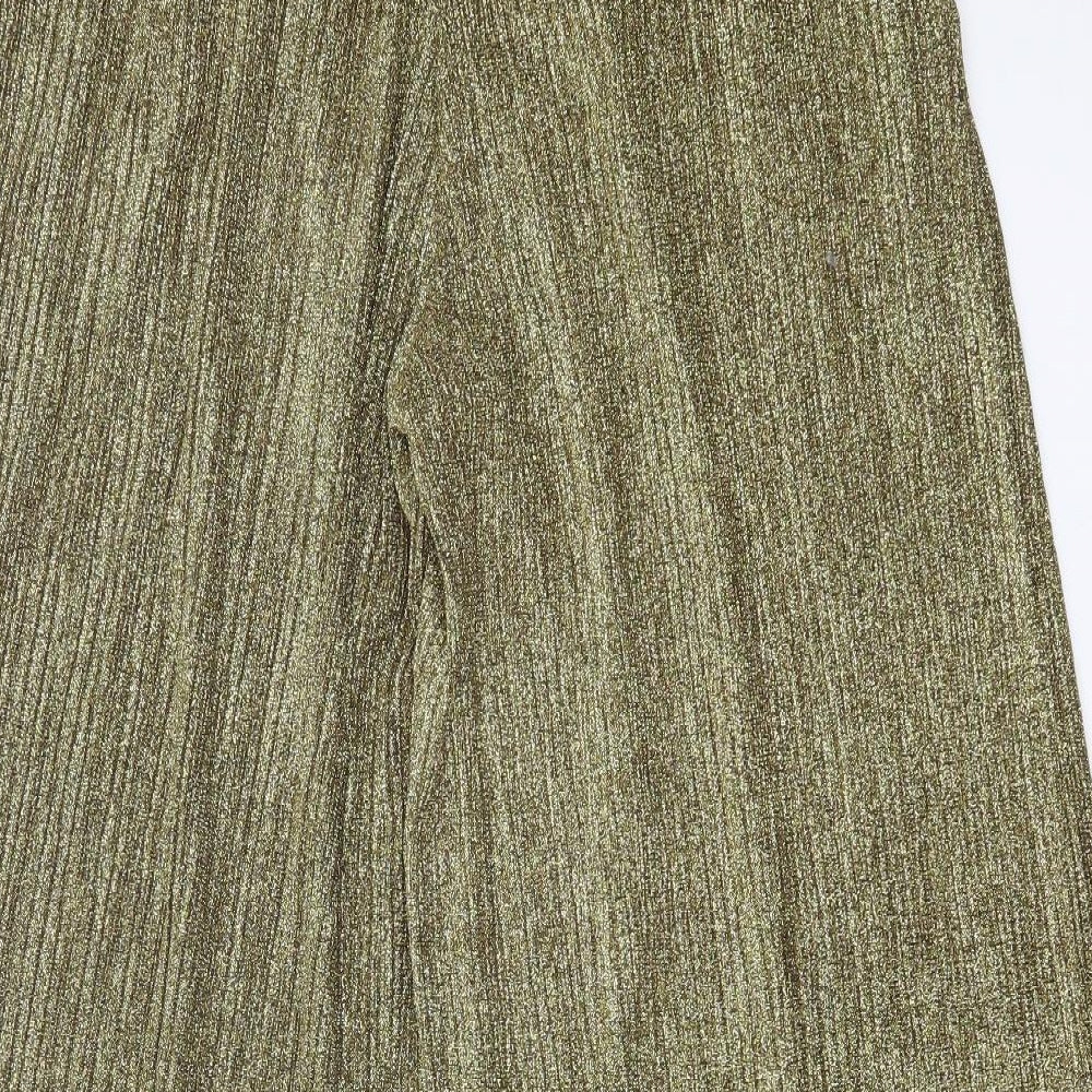 H&M Womens Gold Polyester Trousers Size 8 L29 in Regular