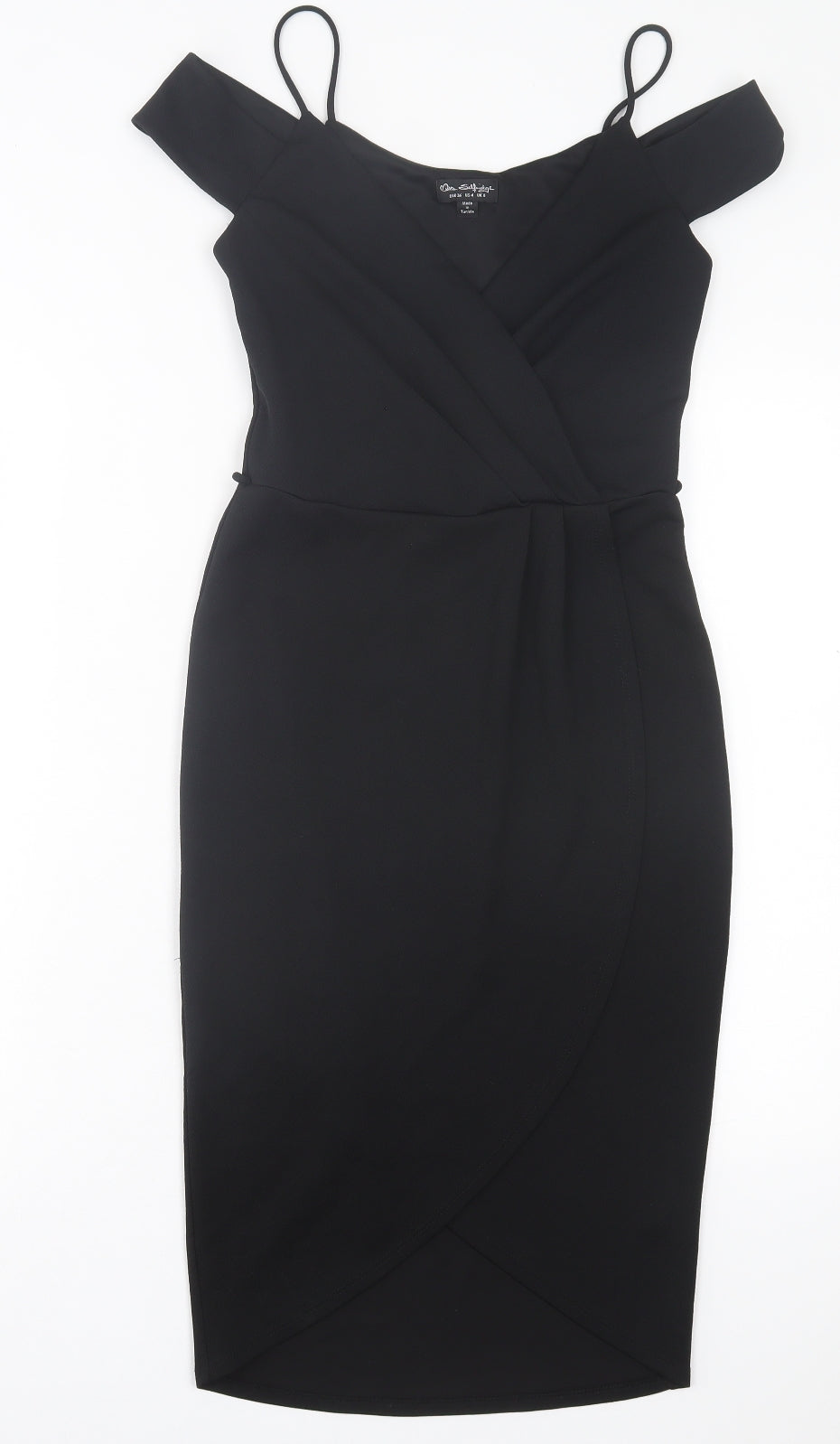 Miss Selfridge Womens Black Polyester Sheath Size 8 V-Neck Pullover - Cold Shoulder