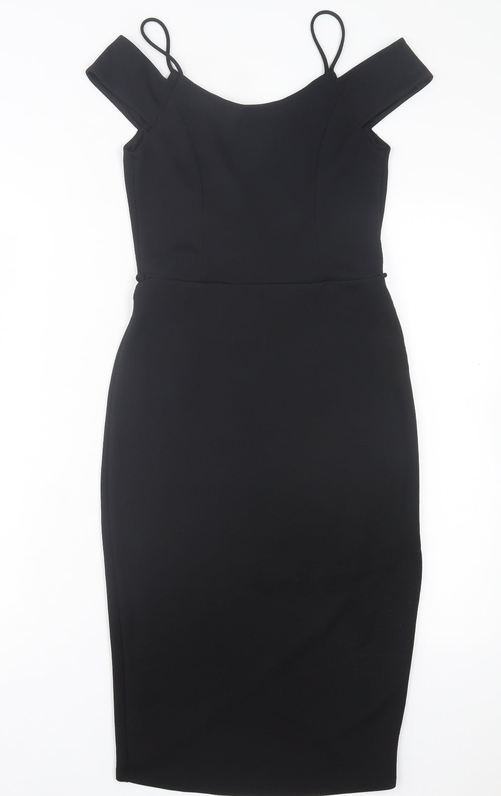 Miss Selfridge Womens Black Polyester Sheath Size 8 V-Neck Pullover - Cold Shoulder