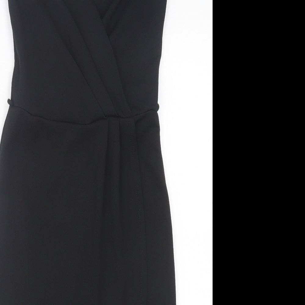 Miss Selfridge Womens Black Polyester Sheath Size 8 V-Neck Pullover - Cold Shoulder