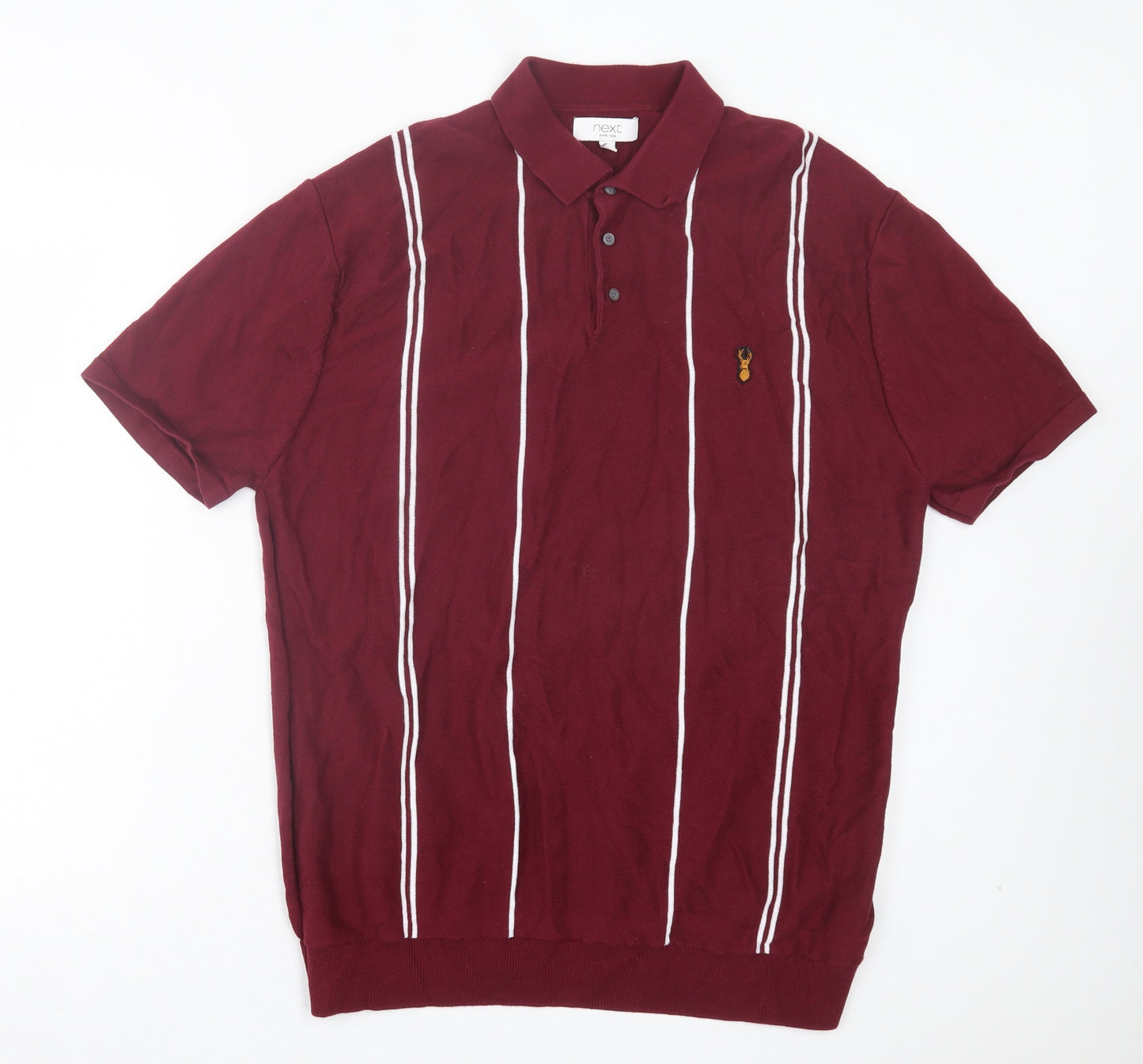 NEXT Mens Red Striped Cotton Polo Size XL Collared Button
