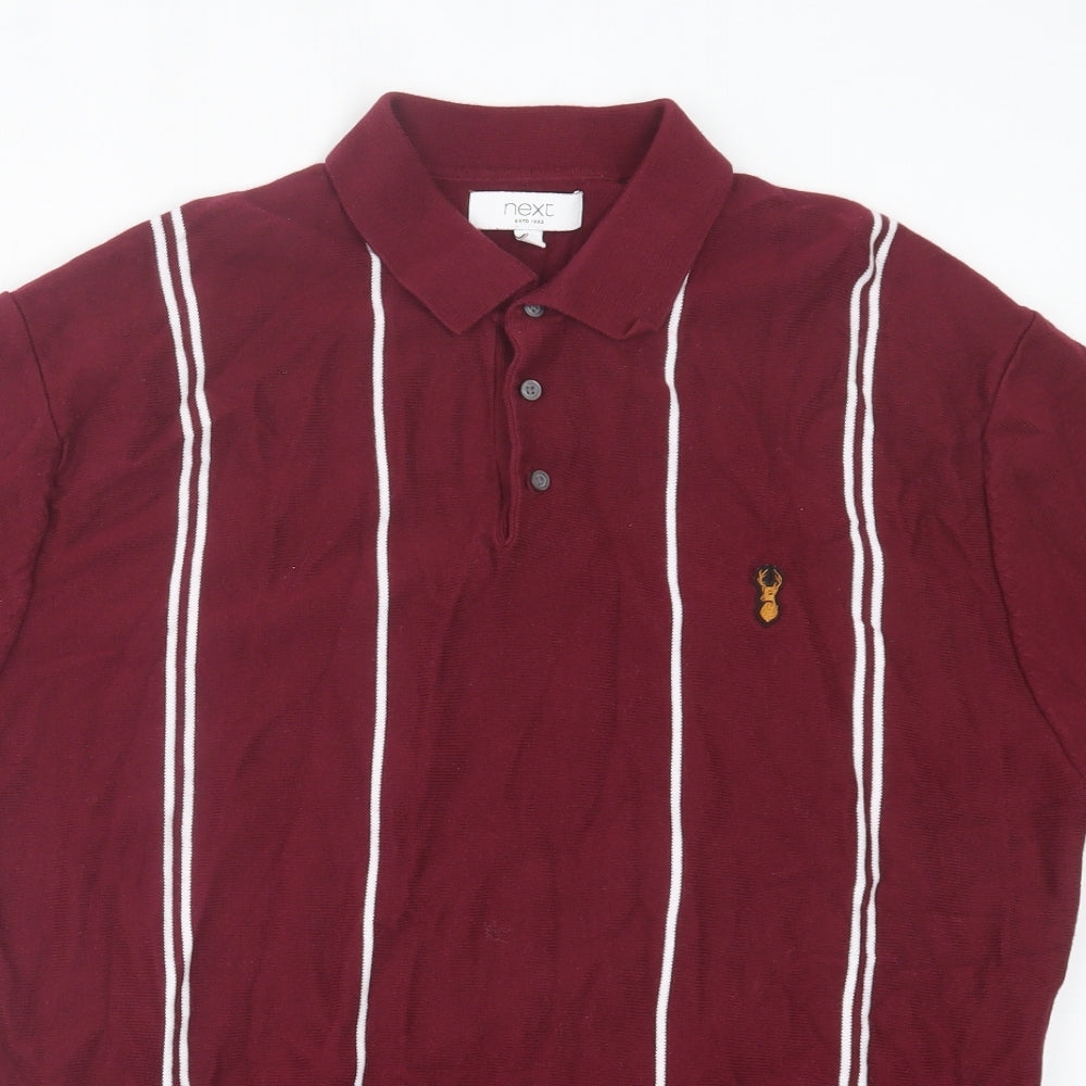 NEXT Mens Red Striped Cotton Polo Size XL Collared Button
