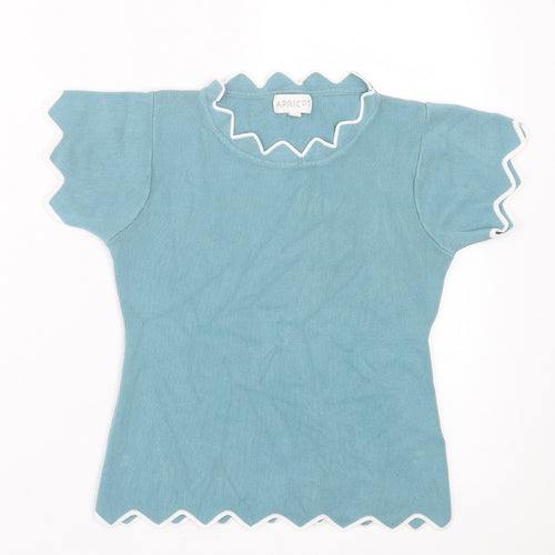 Apricot Womens Blue Cotton Basic T-Shirt Size M Crew Neck - Lettuce edging
