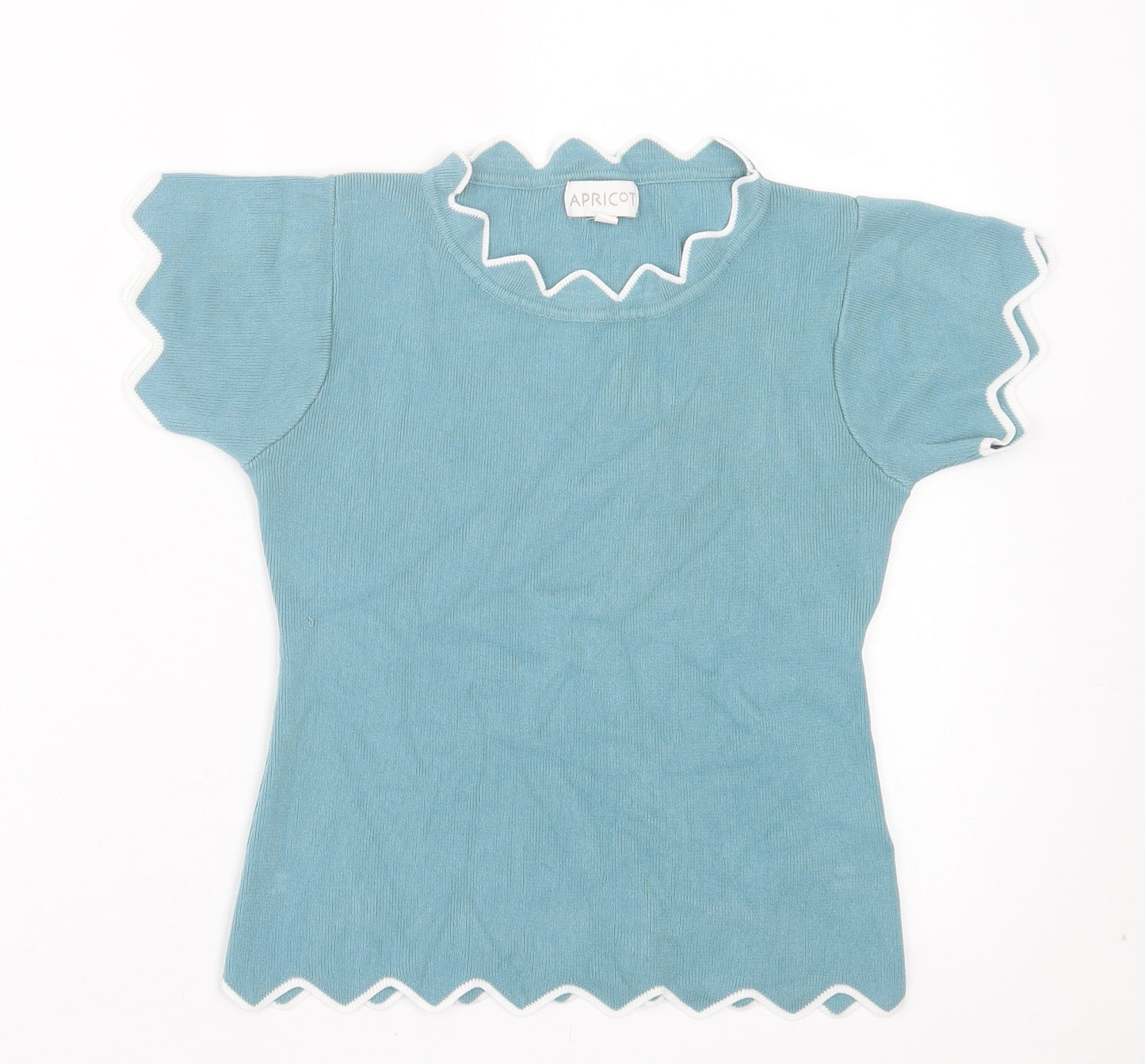 Apricot Womens Blue Cotton Basic T-Shirt Size M Crew Neck - Lettuce edging