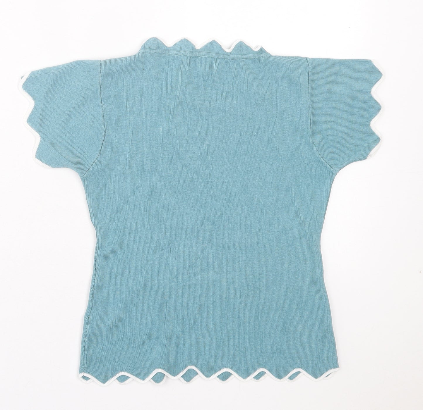 Apricot Womens Blue Cotton Basic T-Shirt Size M Crew Neck - Lettuce edging